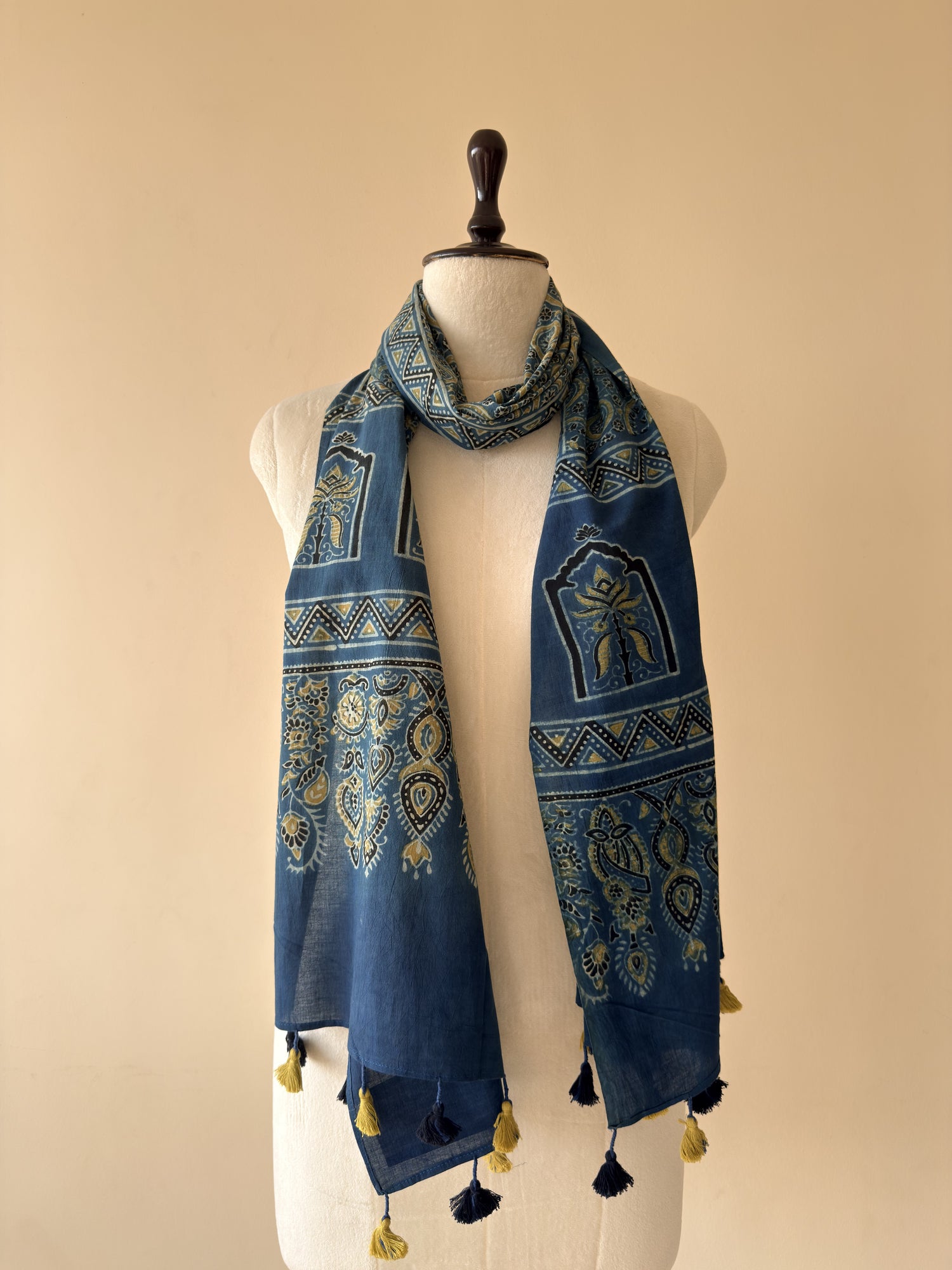 Authentic Ajrakh Hand Block Print Cotton Stole | Natural Dyes