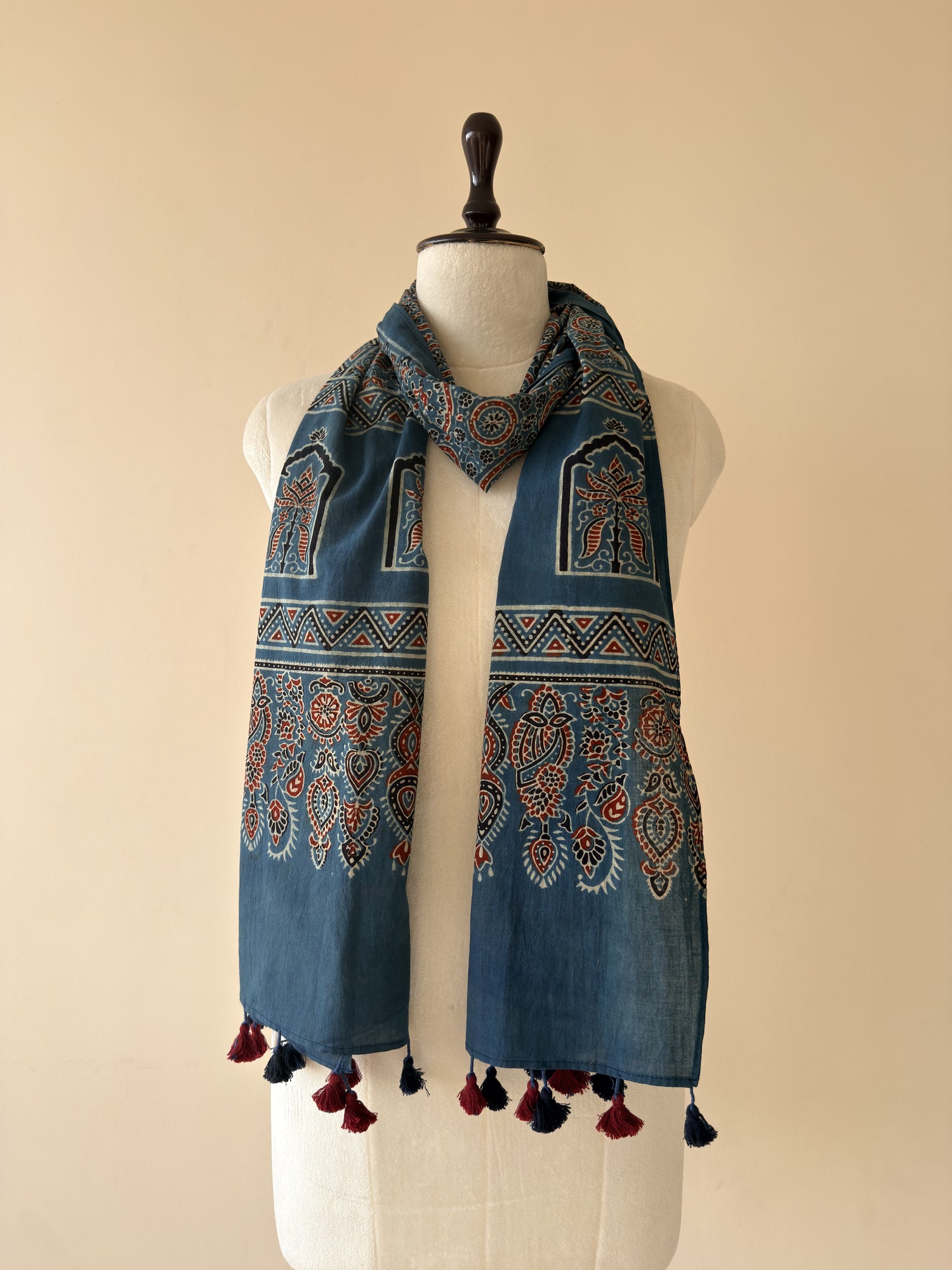 Authentic Ajrakh Hand Block Print Cotton Stole | Natural Dyes