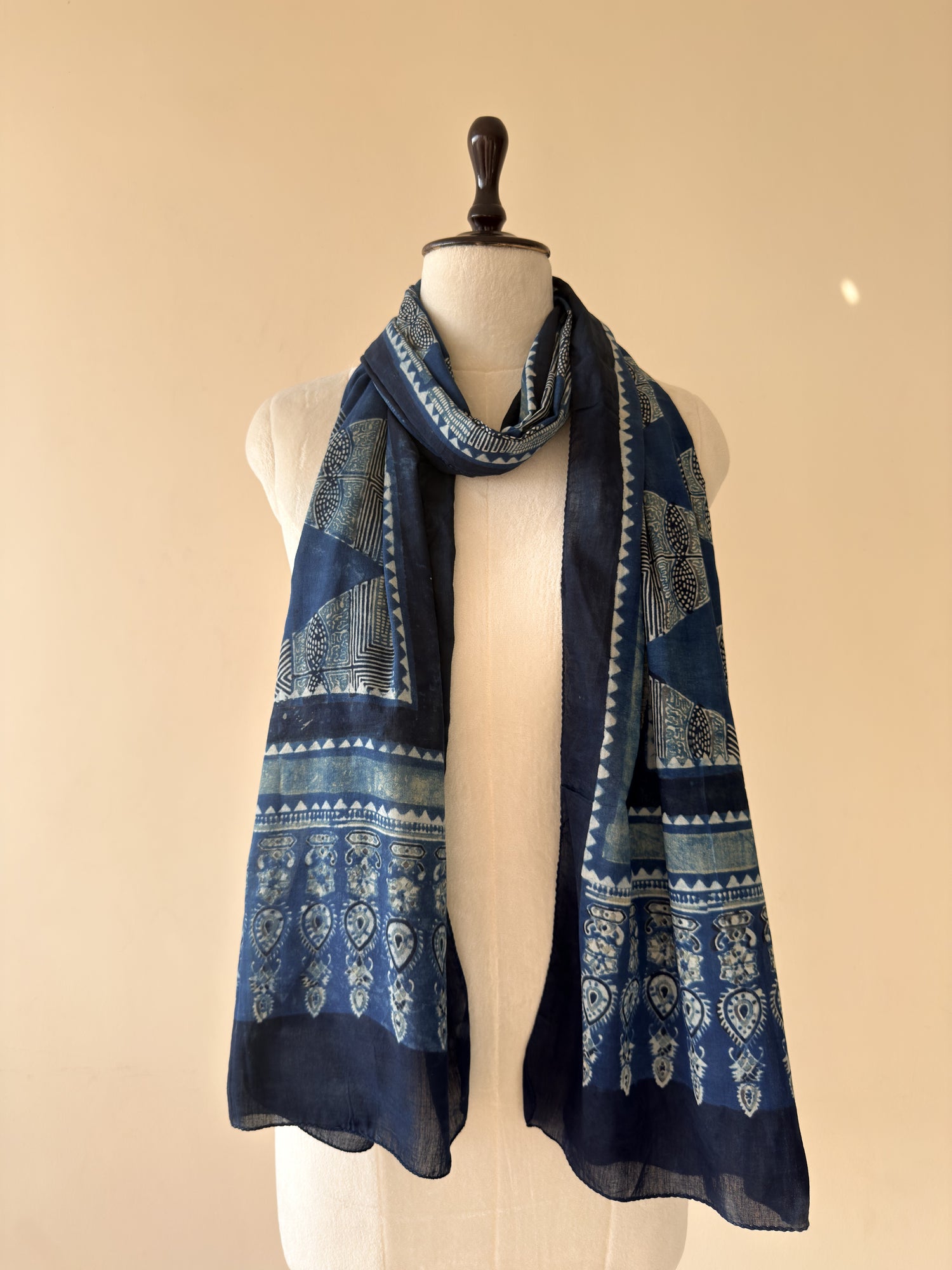 Authentic Ajrakh Hand Block Print Cotton Stole | Natural Dyes