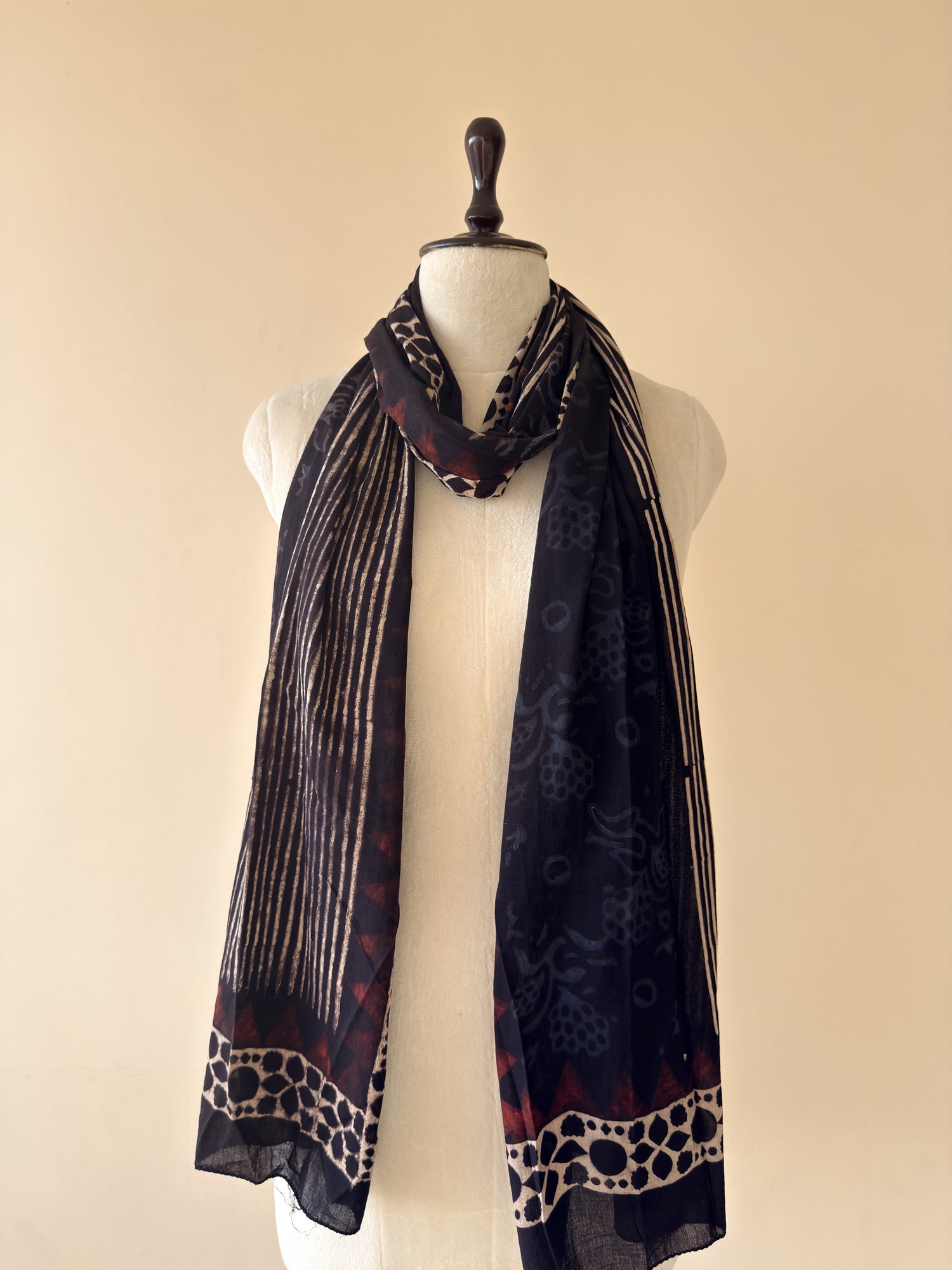 Authentic Ajrakh Hand Block Print Cotton Stole | Natural Dyes