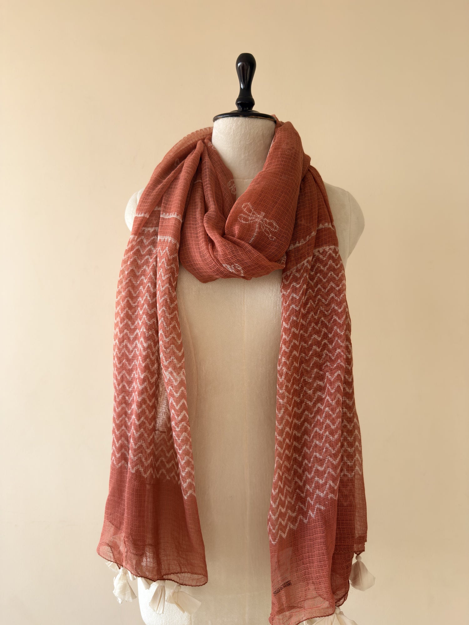 Authentic Ajrakh Hand Block Print Kota Cotton Dupatta | Natural Dyes