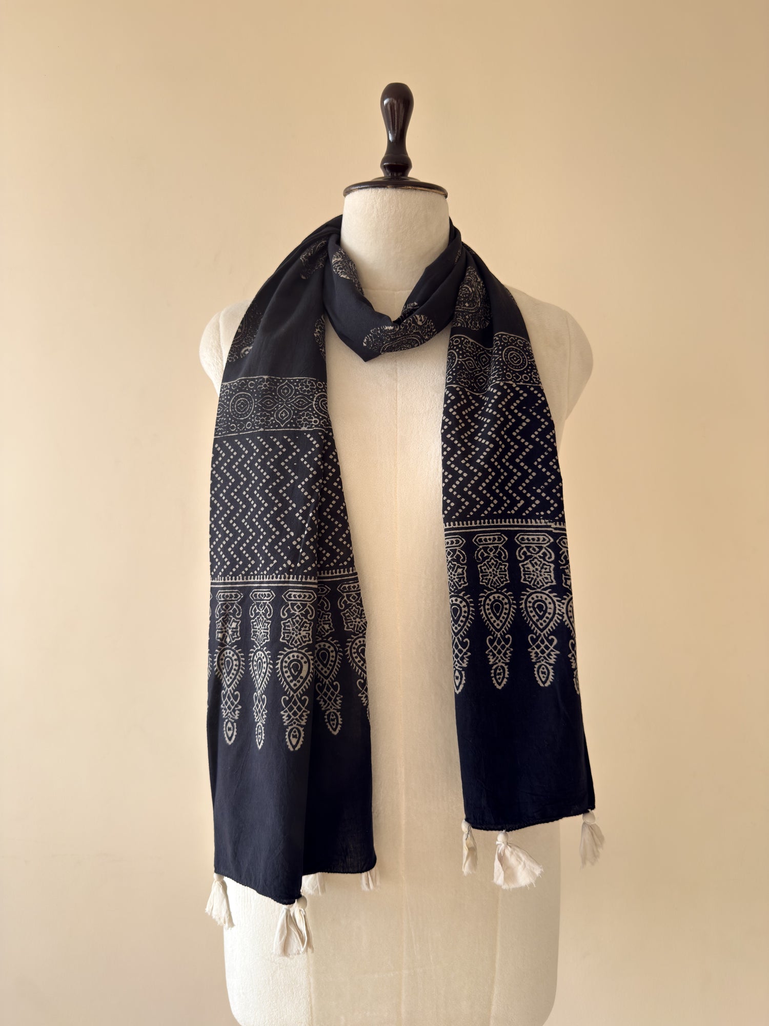 Authentic Ajrakh Hand Block Print Cotton Stole | Natural Dyes