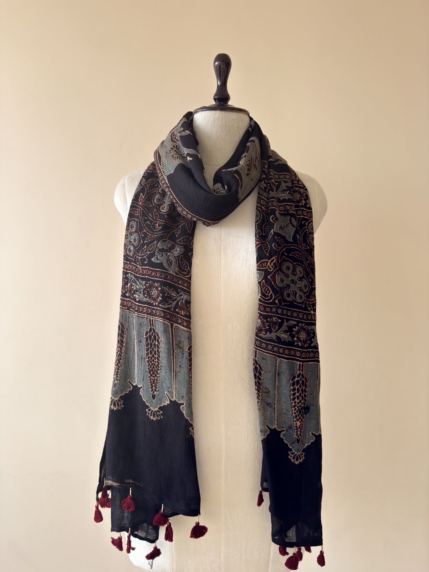 Authentic Ajrakh Hand Block Print Mul Cotton Dupatta | Natural Dyes