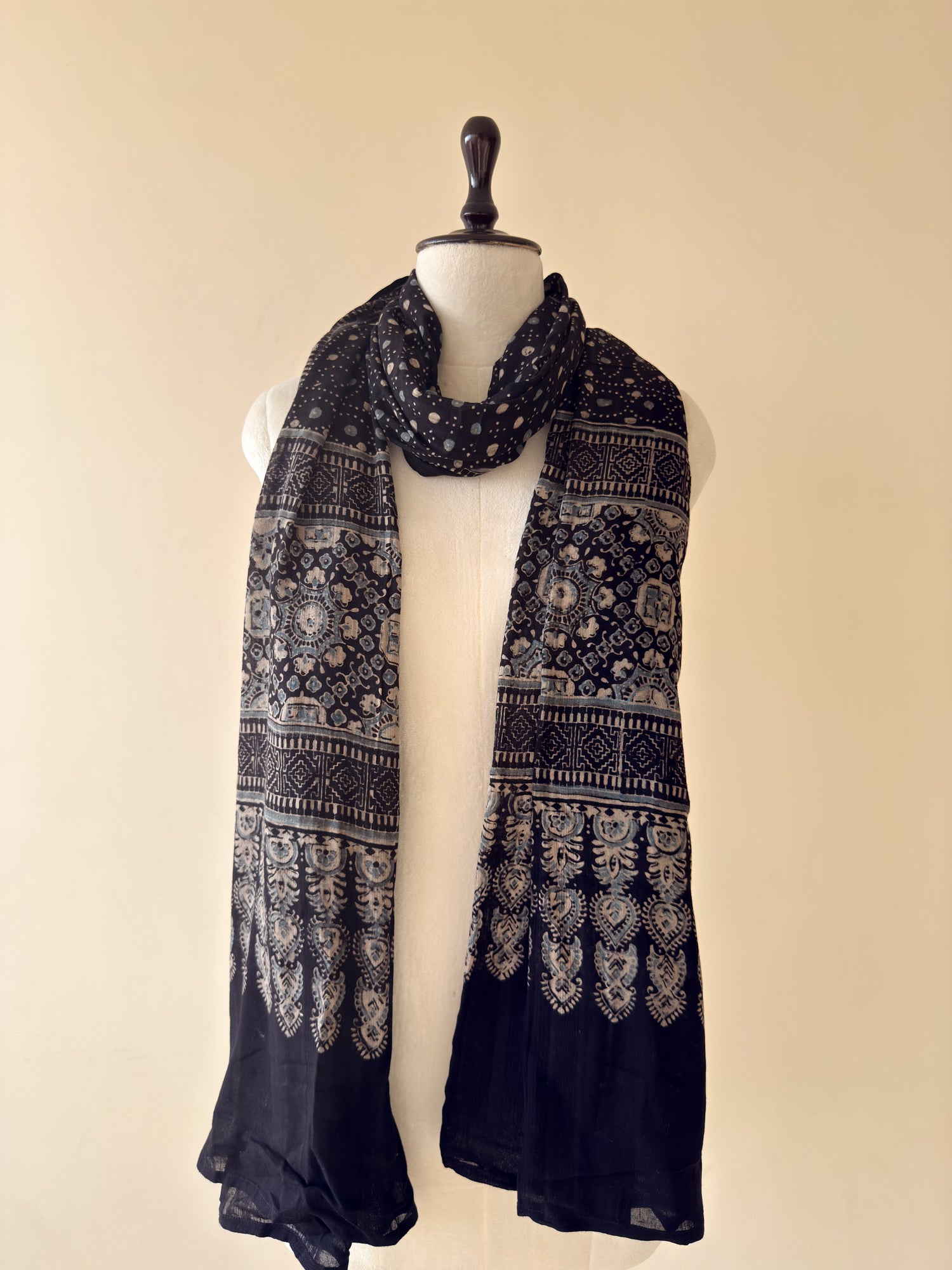 Authentic Ajrakh Hand Block Print Mul Cotton Dupatta | Natural Dyes