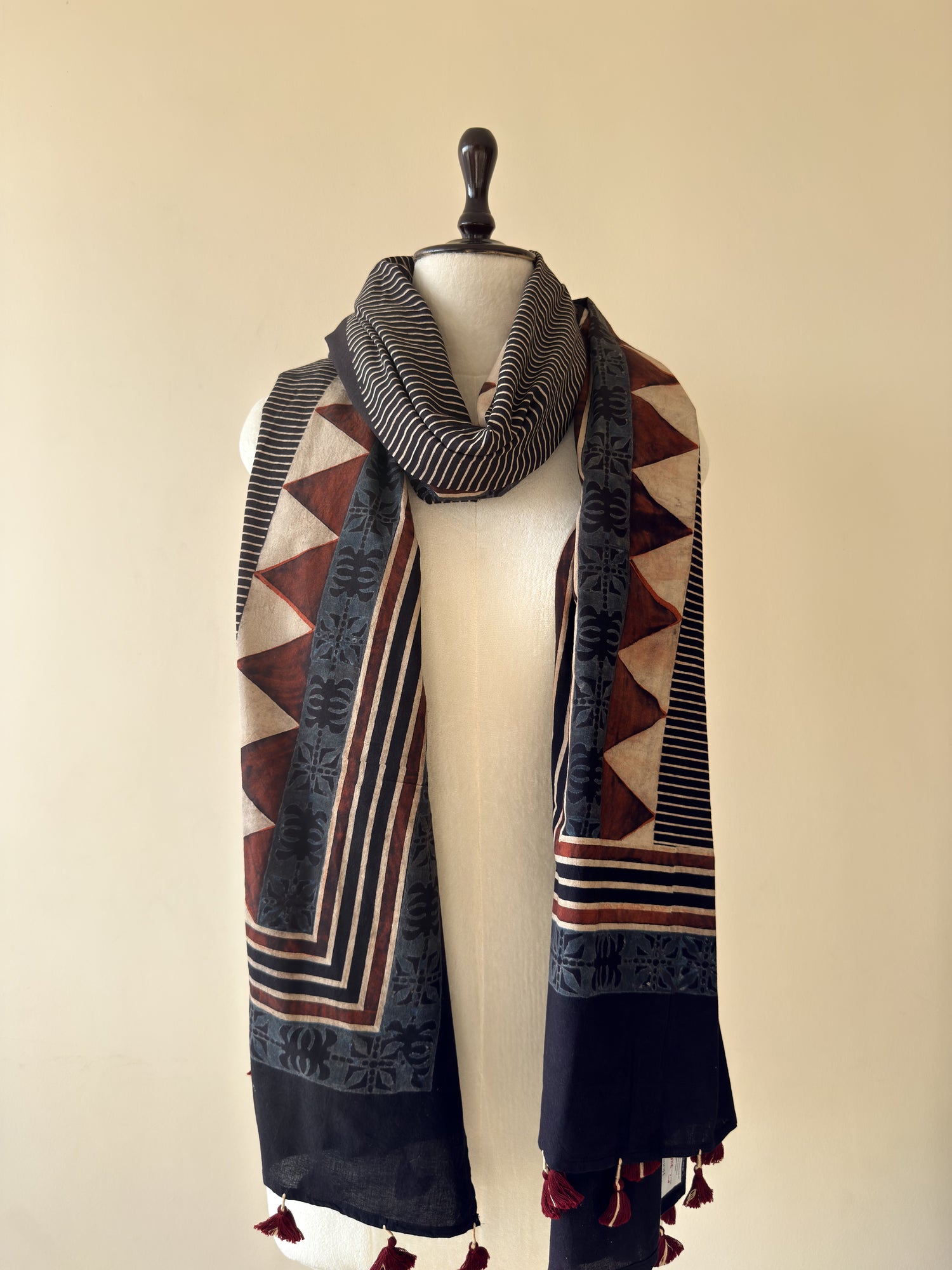 Authentic Ajrakh Hand Block Print Cotton Dupatta | Natural Dyes