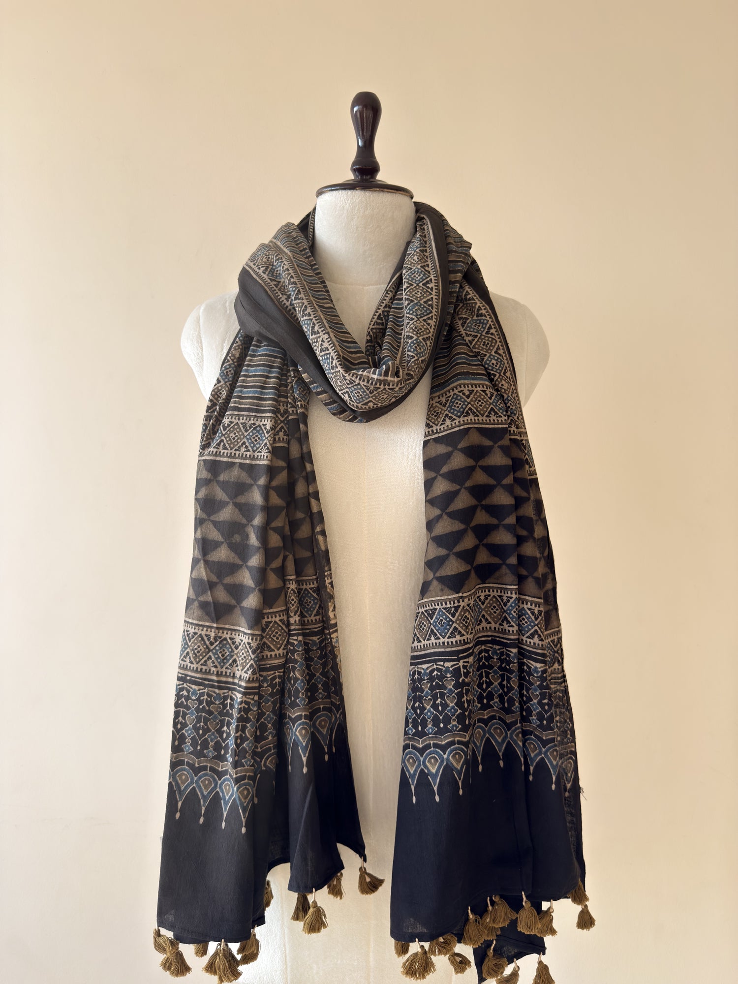 Authentic Ajrakh Hand Block Print Cotton Dupatta | Natural Dyes