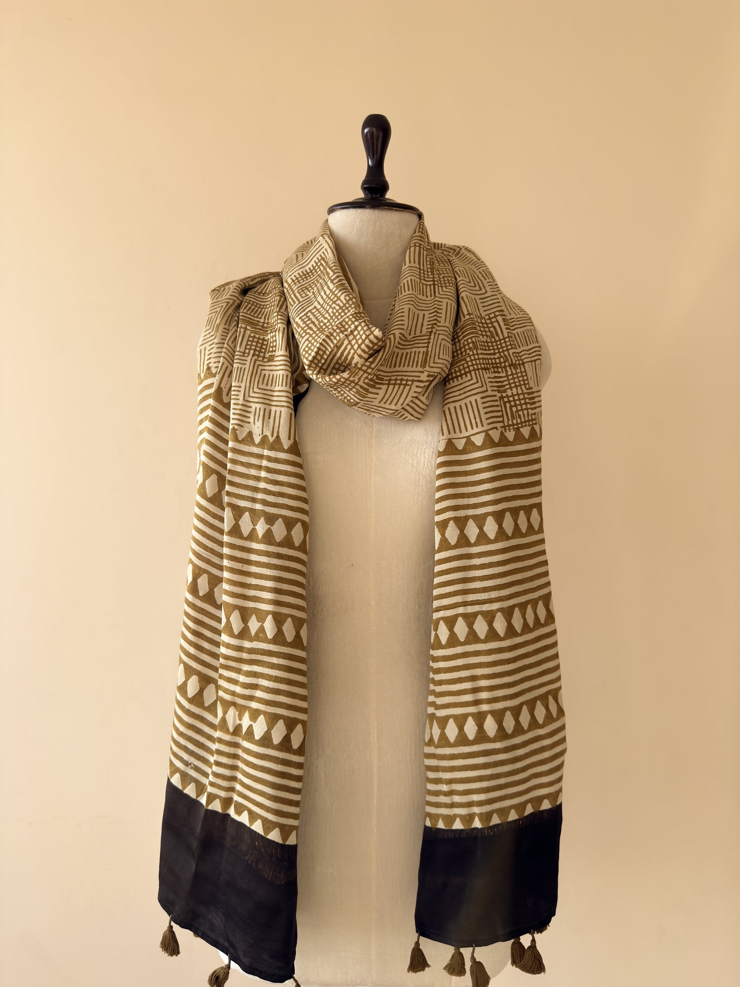 Authentic Ajrakh Hand Block Print Modal Silk Dupatta | Natural Dyes