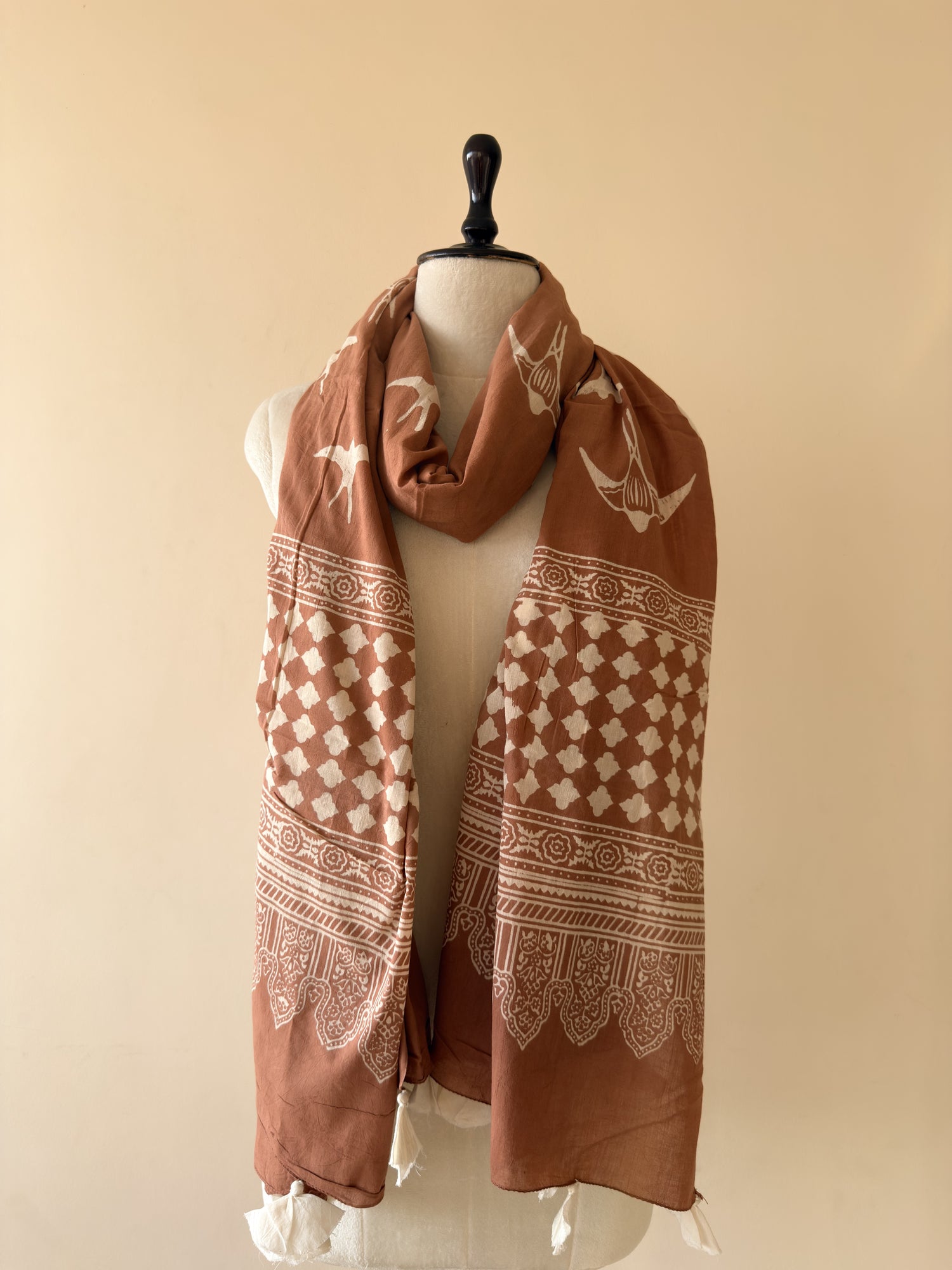 Authentic Ajrakh Hand Block Print Cotton Dupatta | Natural Dyes