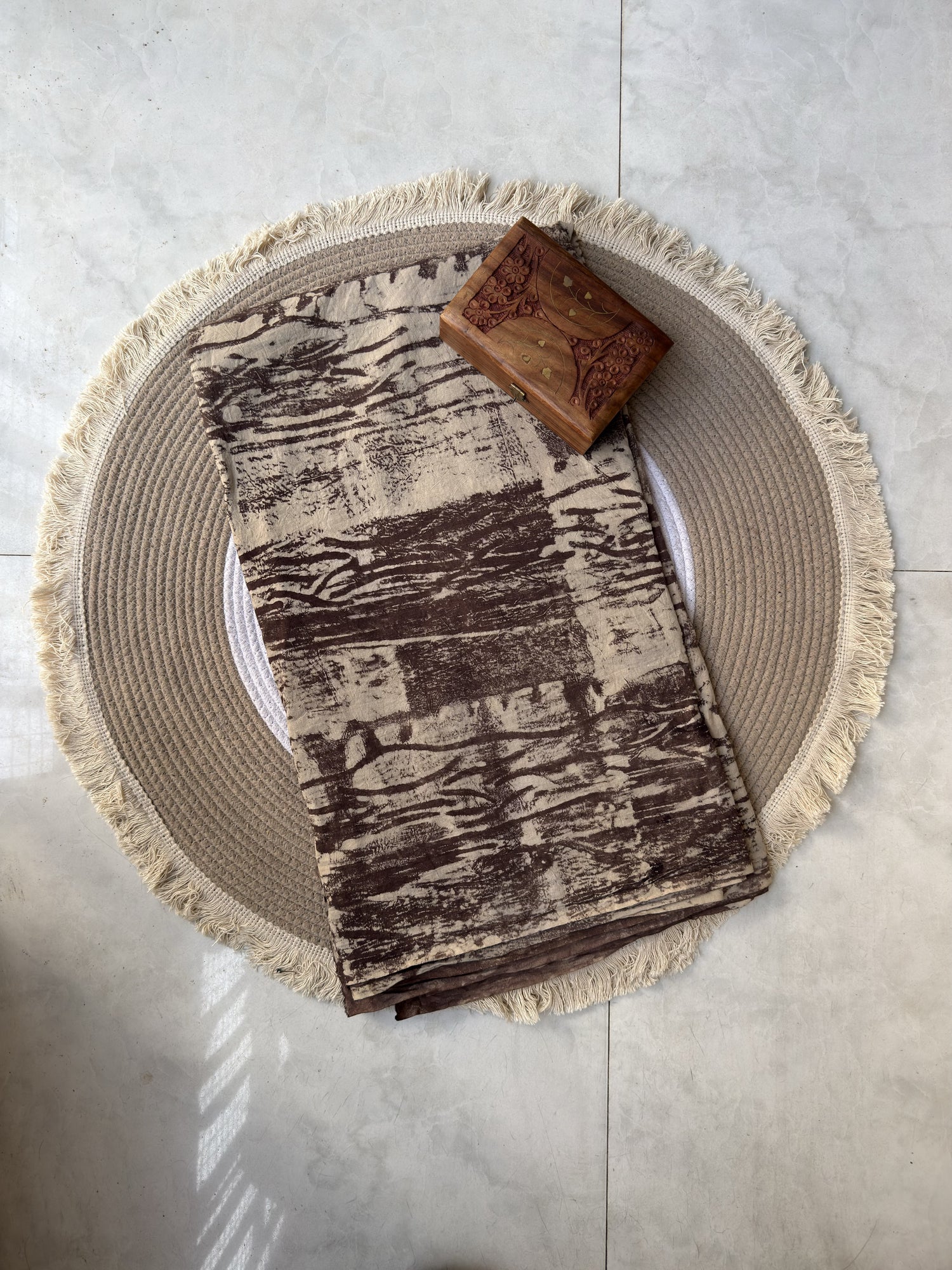 Coffee Ajrakh Hand Block Print Cotton Fabric | Natural Dyes