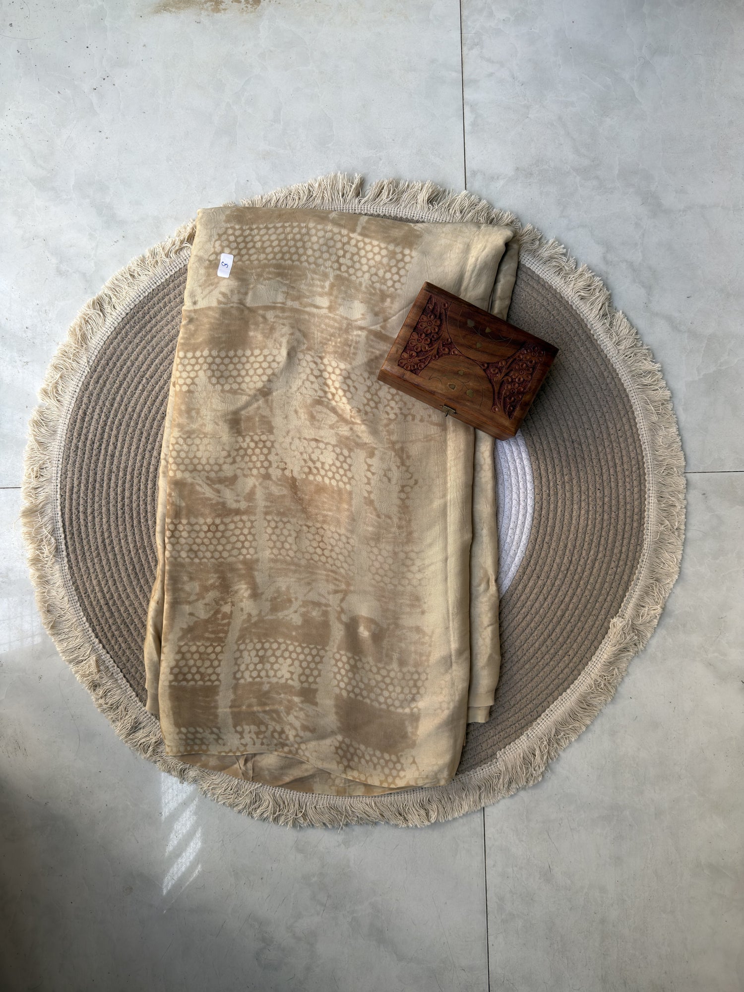 Mustard Ajrakh Hand Block Print Modal Silk Fabric | Natural Dyes