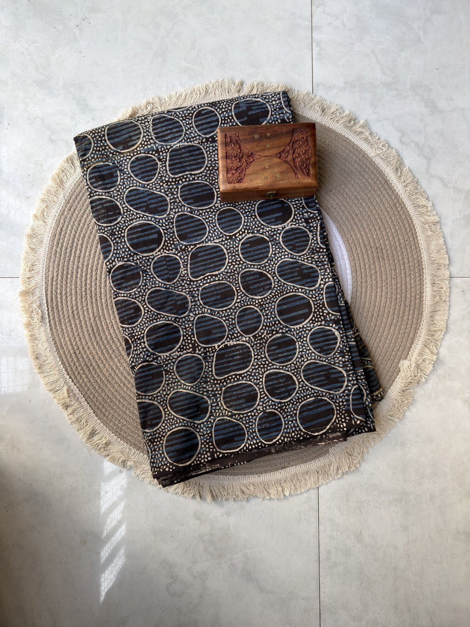 Blue Ajrakh Hand Block Print Cotton Fabric | Natural Dyes