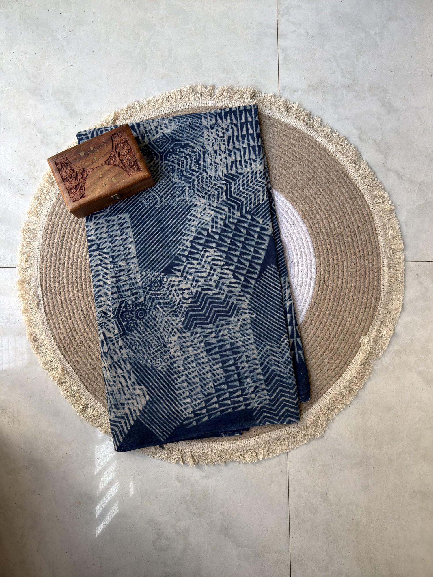 Blue Ajrakh Hand Block Print Cotton Fabric | Natural Dyes