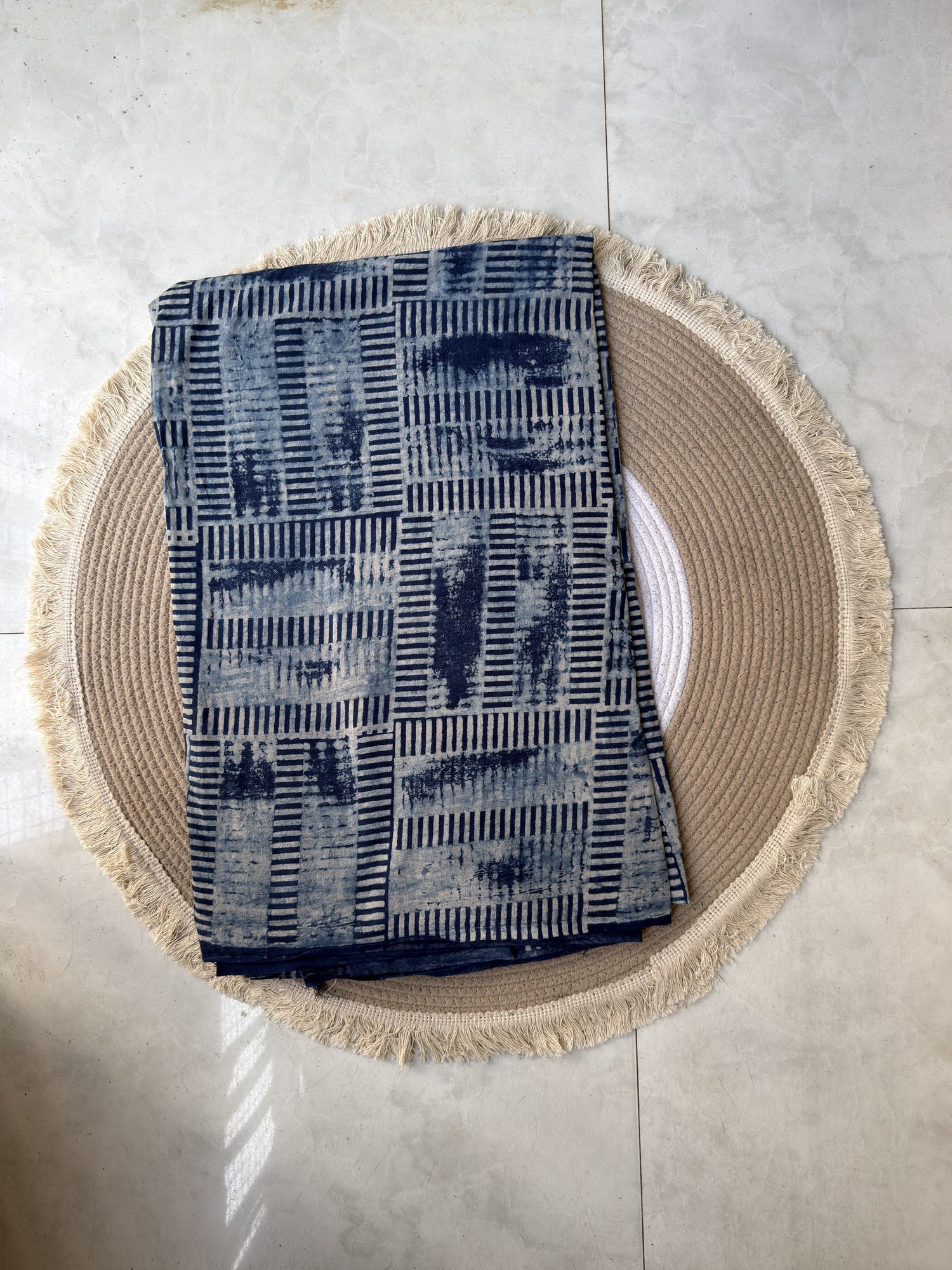 Blue Ajrakh Hand Block Print Cotton Fabric | Natural Dyes