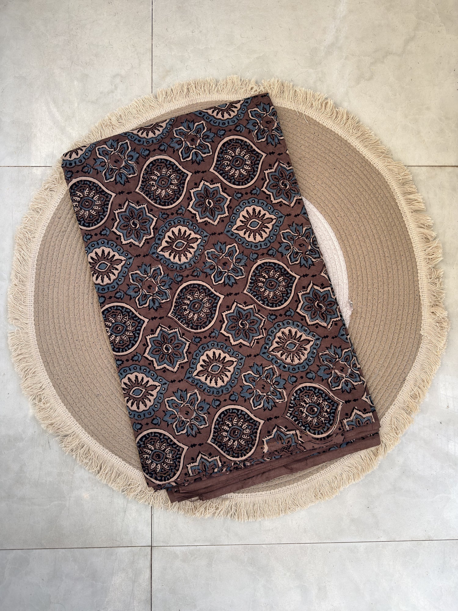 Ajrakh Hand Block Printed Cotton Fabric | Natural Dyes