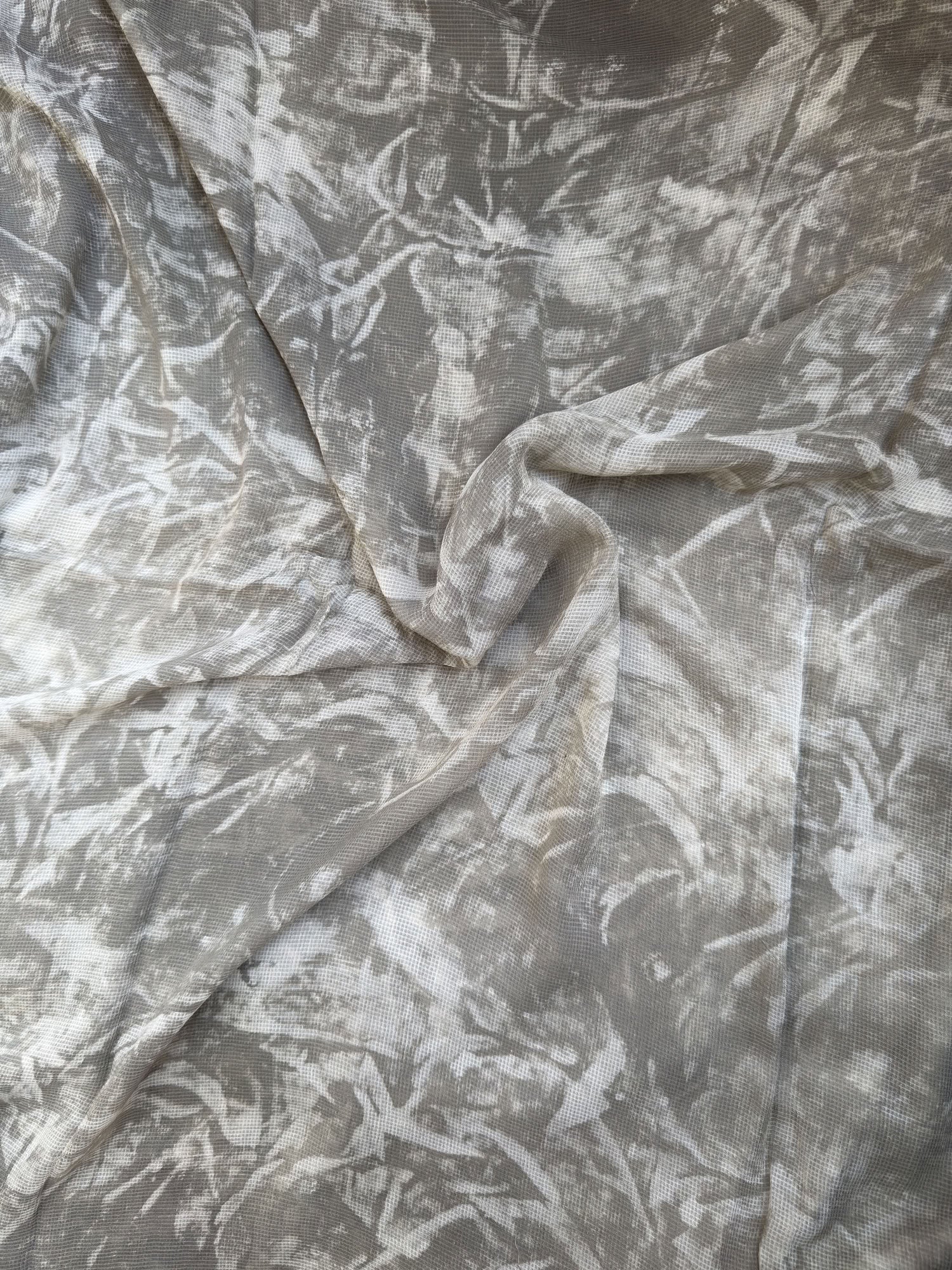 Olive Ajrakh Hand Block Printed Net (Kota) Modal Silk Fabric | Natural Dyes