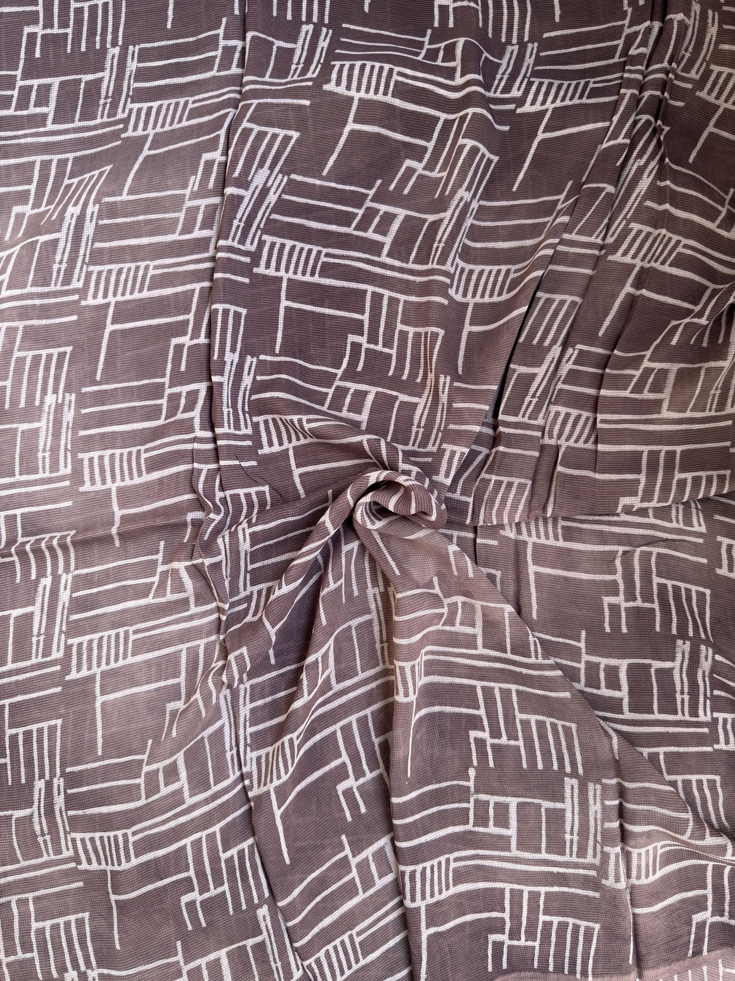 Coffee Ajrakh Hand Block Printed Net (Kota) Modal Silk Fabric | Natural Dyes