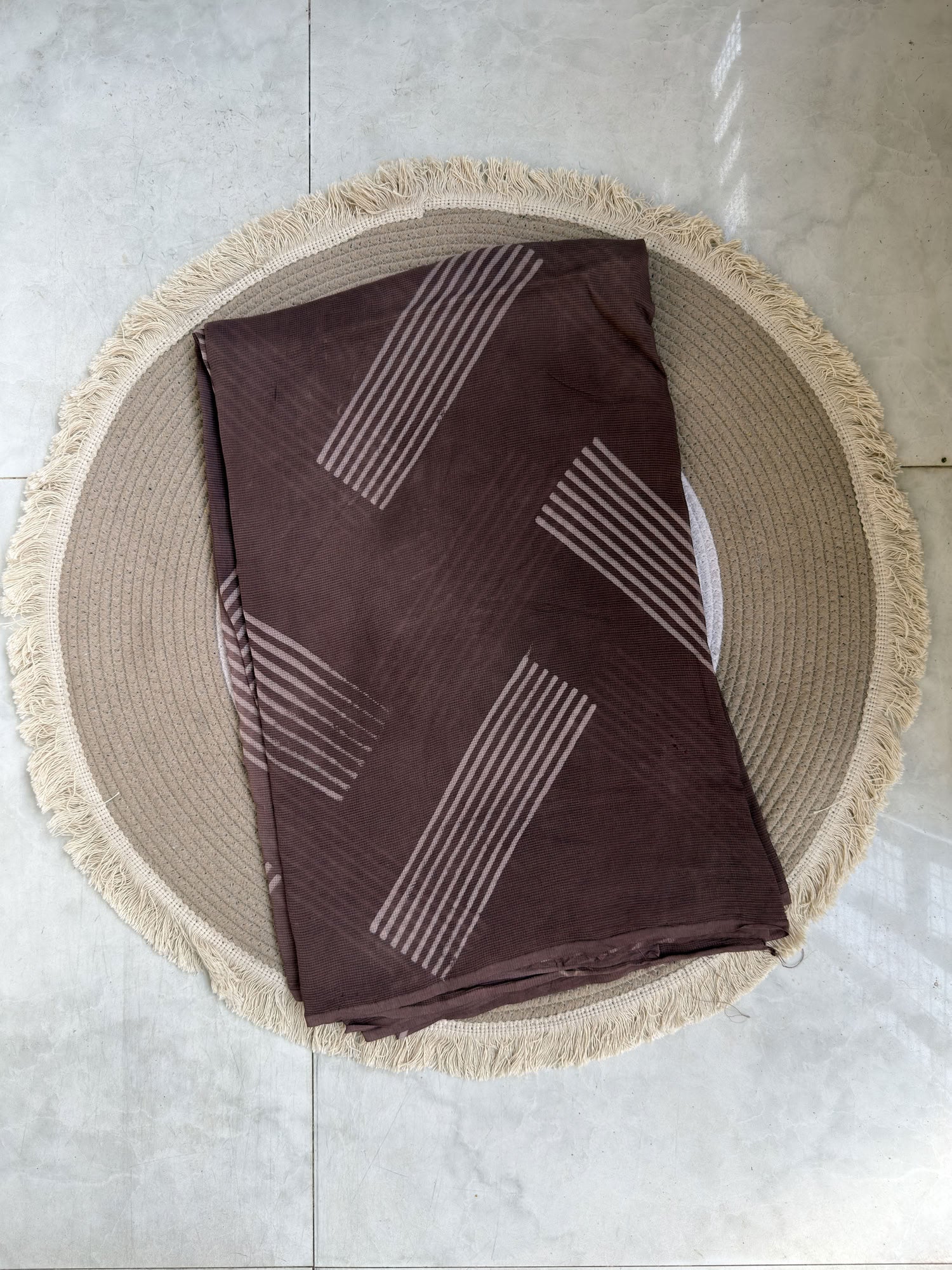 Coffee Ajrakh Hand Block Printed Net (Kota) Modal Silk Fabric | Natural Dyes