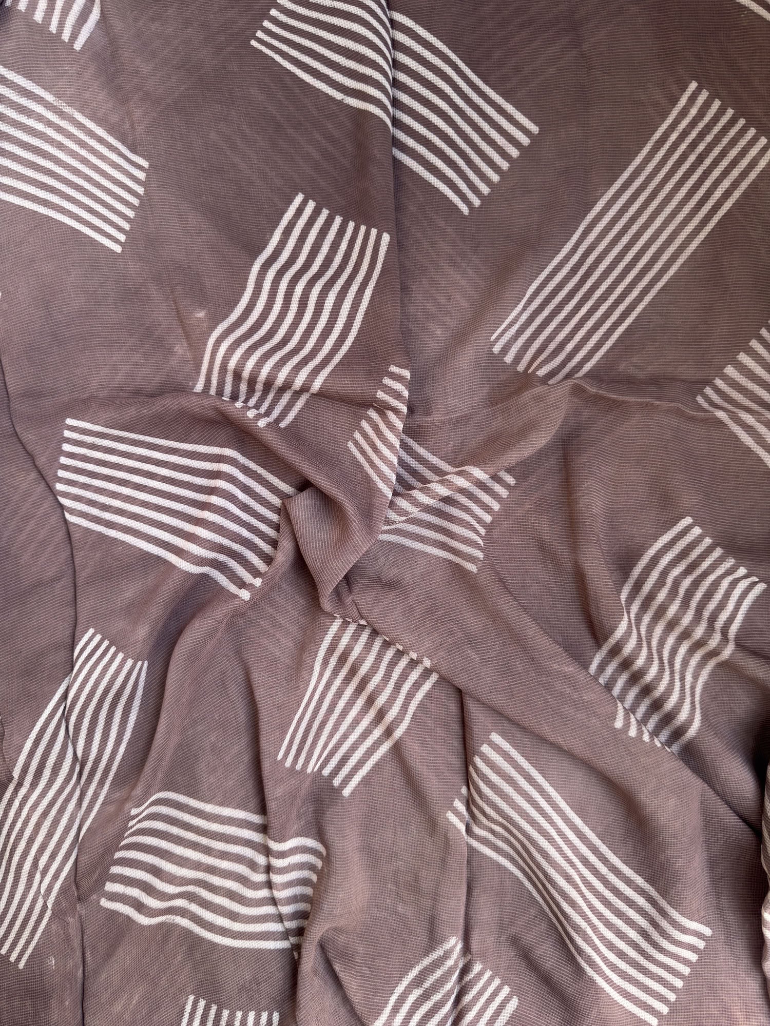 Coffee Ajrakh Hand Block Printed Net (Kota) Modal Silk Fabric | Natural Dyes