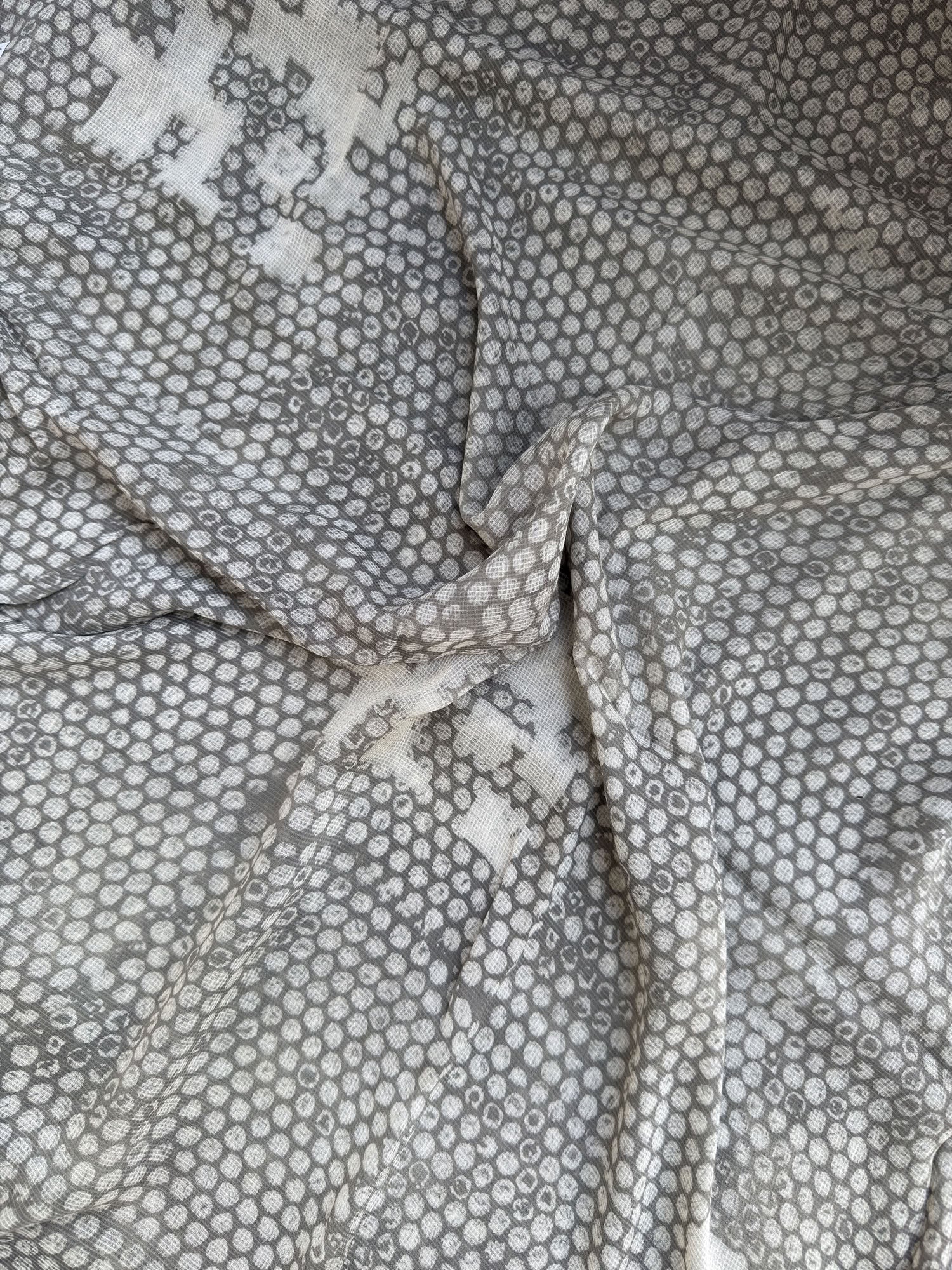 Olive Ajrakh Hand Block Printed Net (Kota) Modal Silk Fabric | Natural Dyes