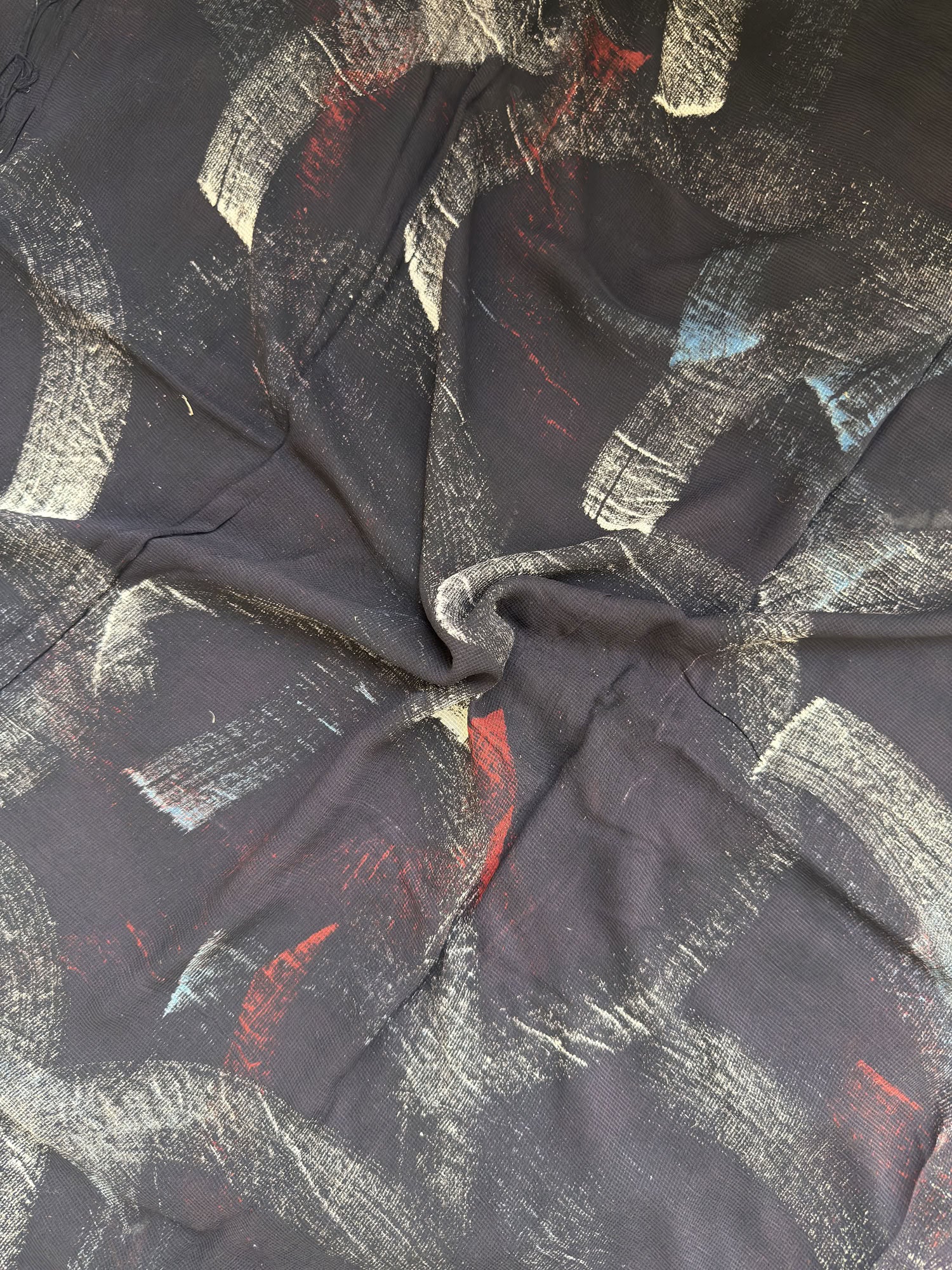 Black Ajrakh Hand Block Printed Net (Kota) Modal Silk Fabric | Natural Dyes