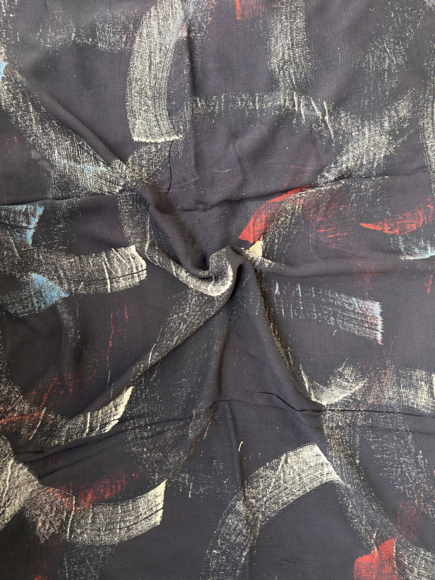 Black Ajrakh Hand Block Printed Net (Kota) Modal Silk Fabric | Natural Dyes