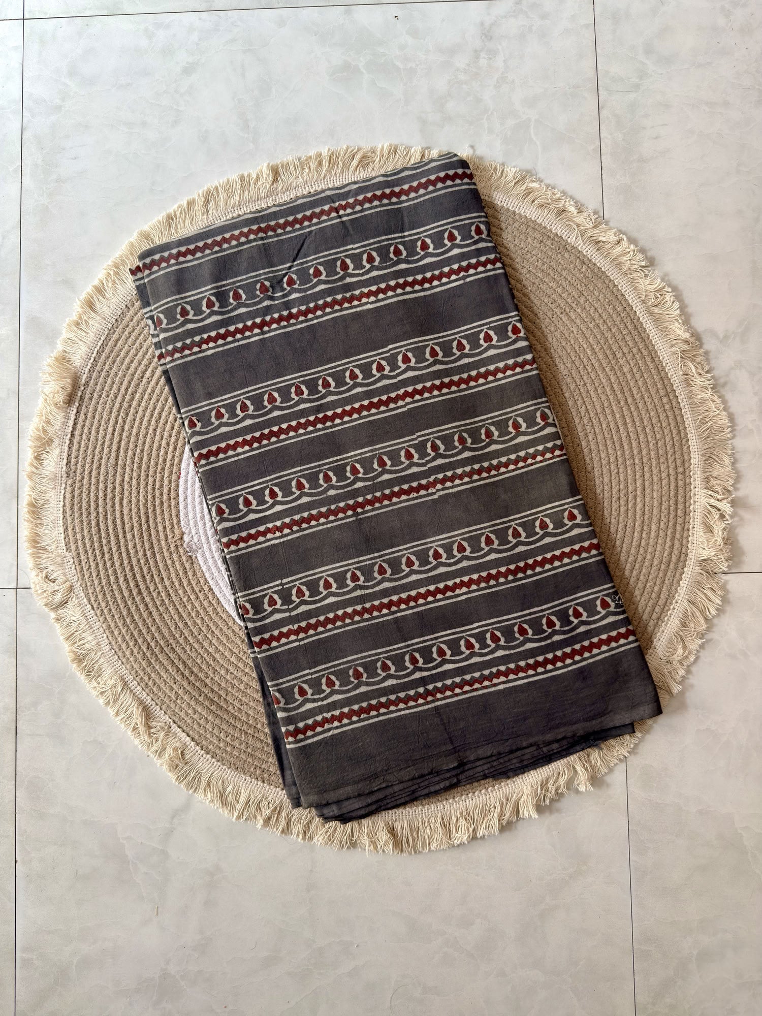Ajrakh Hand Block Printed Cotton Fabric | Natural Dyes