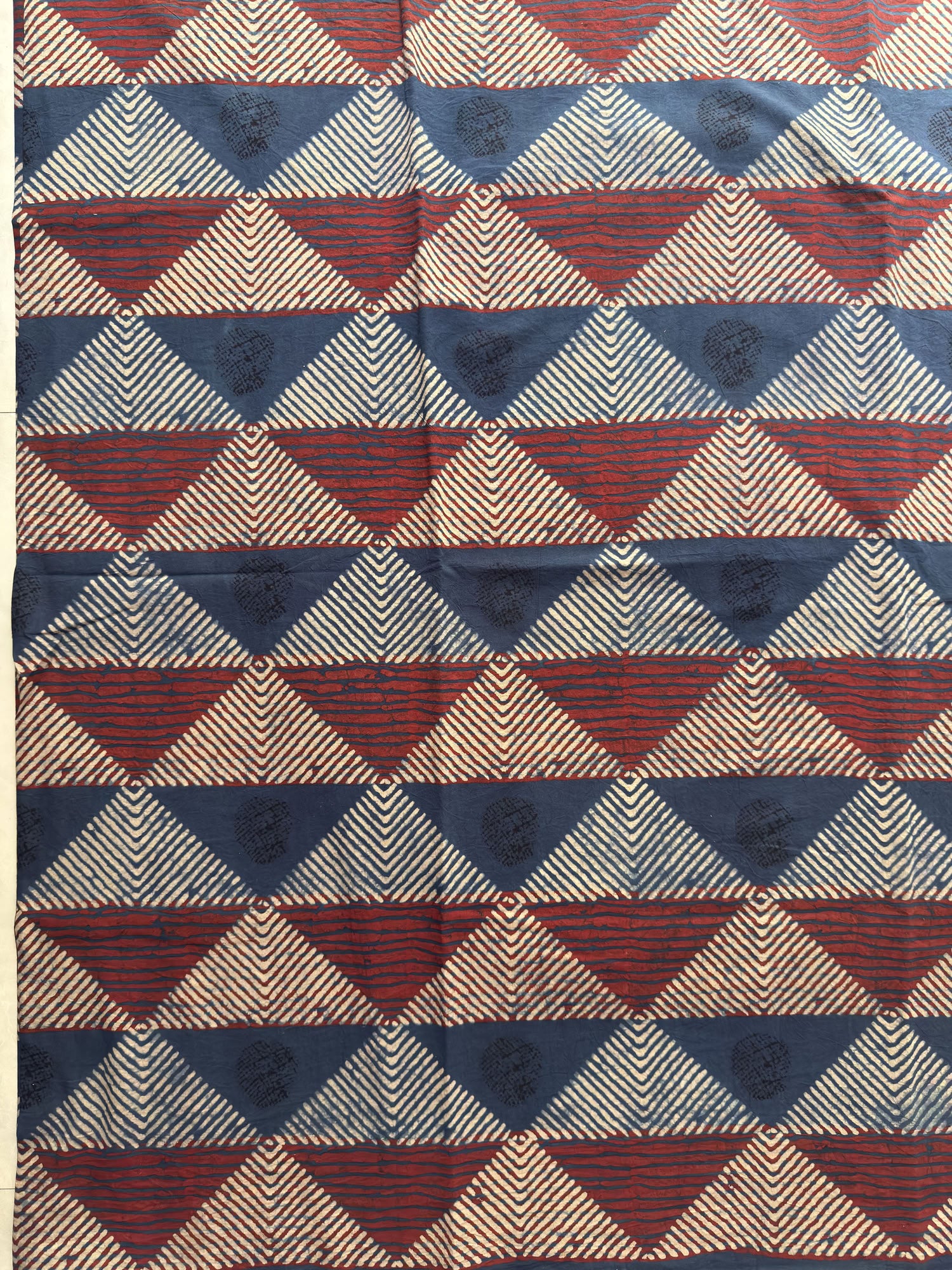 Red Blue Ajrakh Hand Block Print Cotton Fabric | Natural Dyes