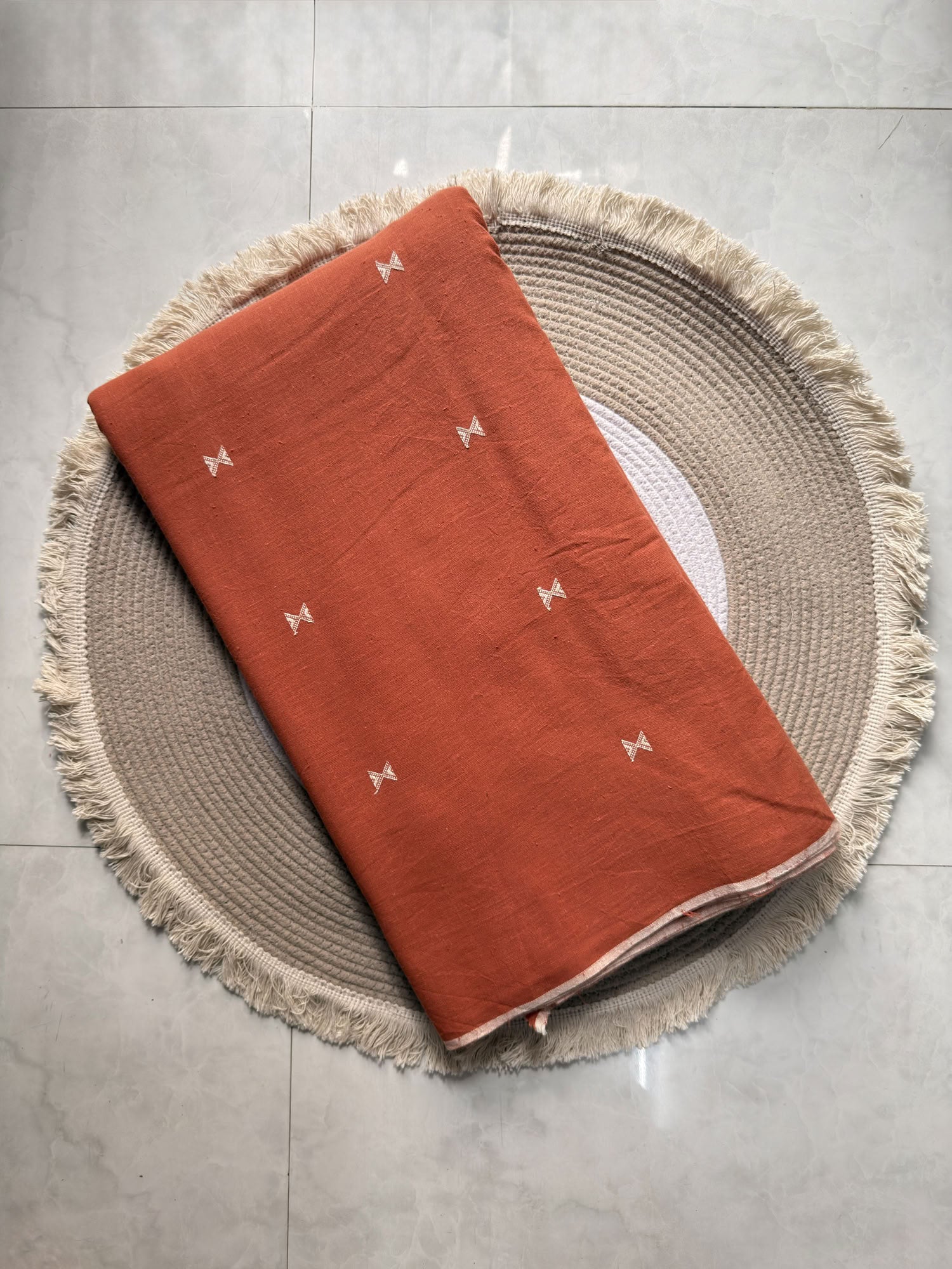 Rust Motif Handwoven Organic Kala Cotton Fabric | Soft & Breathable