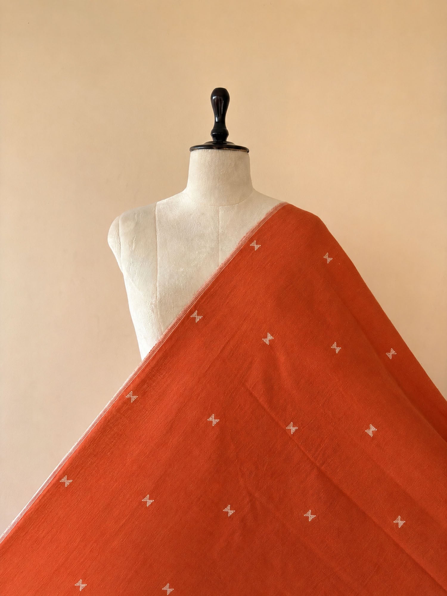 Rust Motif Handwoven Organic Kala Cotton Fabric | Soft & Breathable