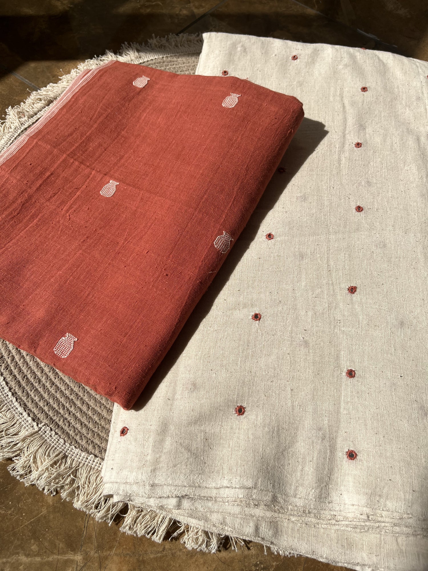 Rust Buti Handwoven Organic Kala Cotton Fabric | Soft & Breathable
