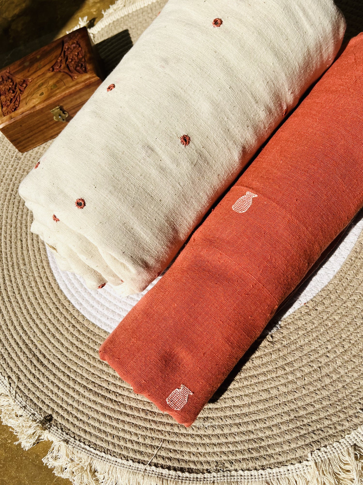 Rust Buti Handwoven Organic Kala Cotton Fabric | Soft & Breathable