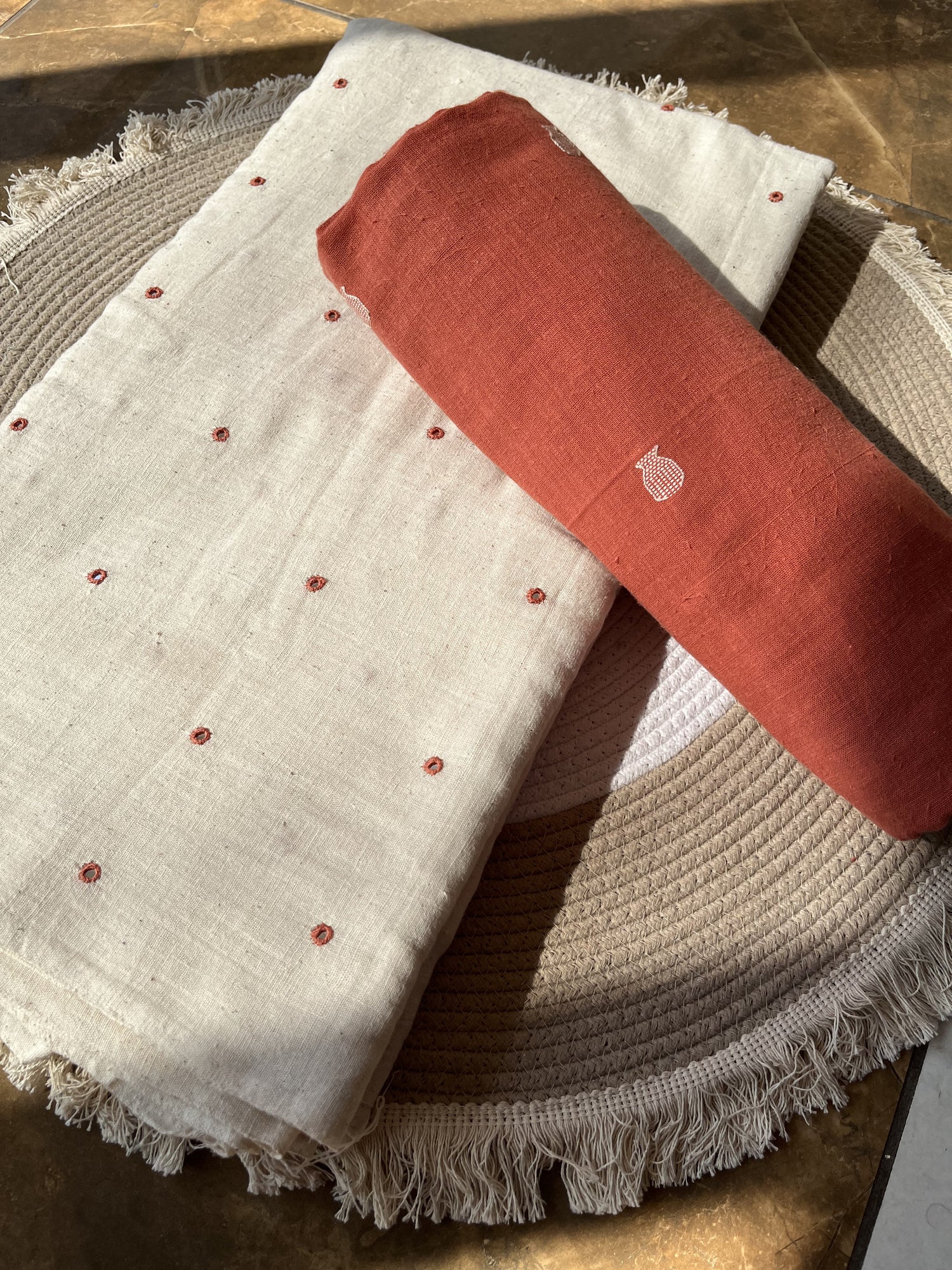 Rust Buti Handwoven Organic Kala Cotton Fabric | Soft & Breathable