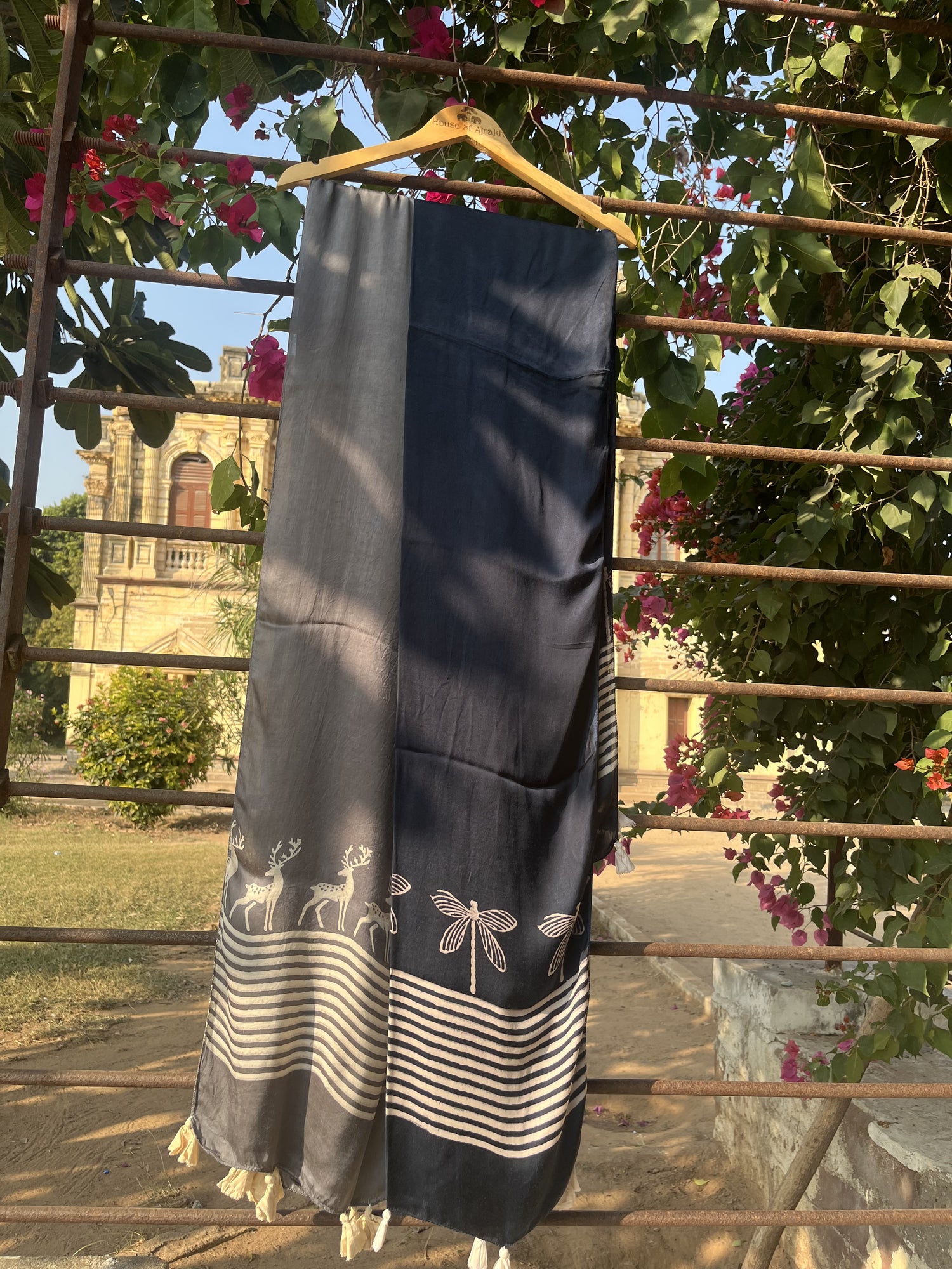 Authentic Ajrakh Hand Block Print Modal Silk Stole | Natural Dyes