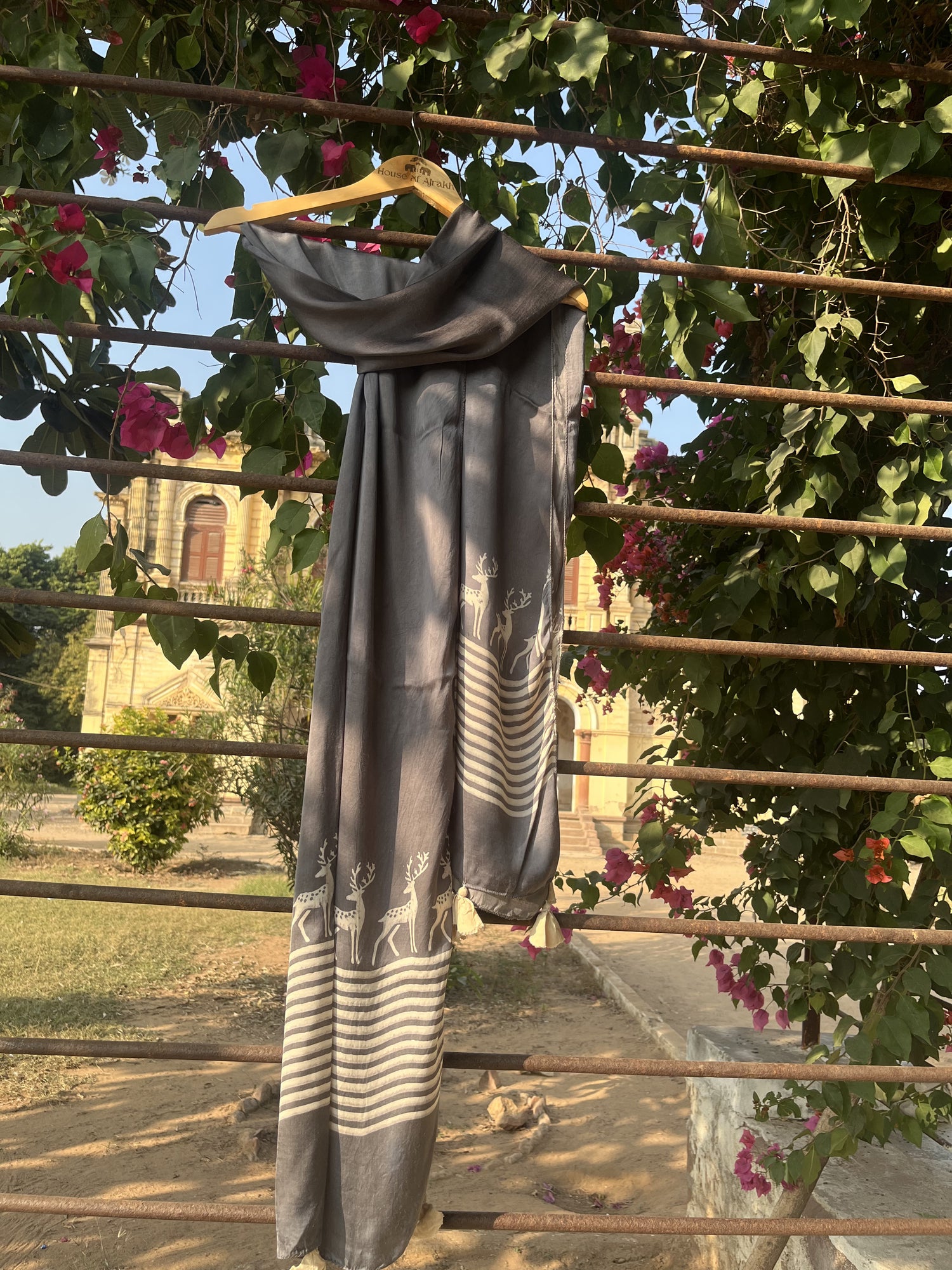 Authentic Ajrakh Hand Block Print Modal Silk Stole | Natural Dyes