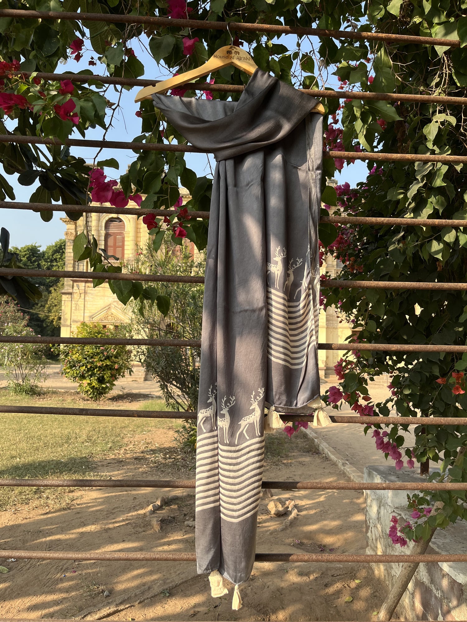 Authentic Ajrakh Hand Block Print Modal Silk Stole | Natural Dyes