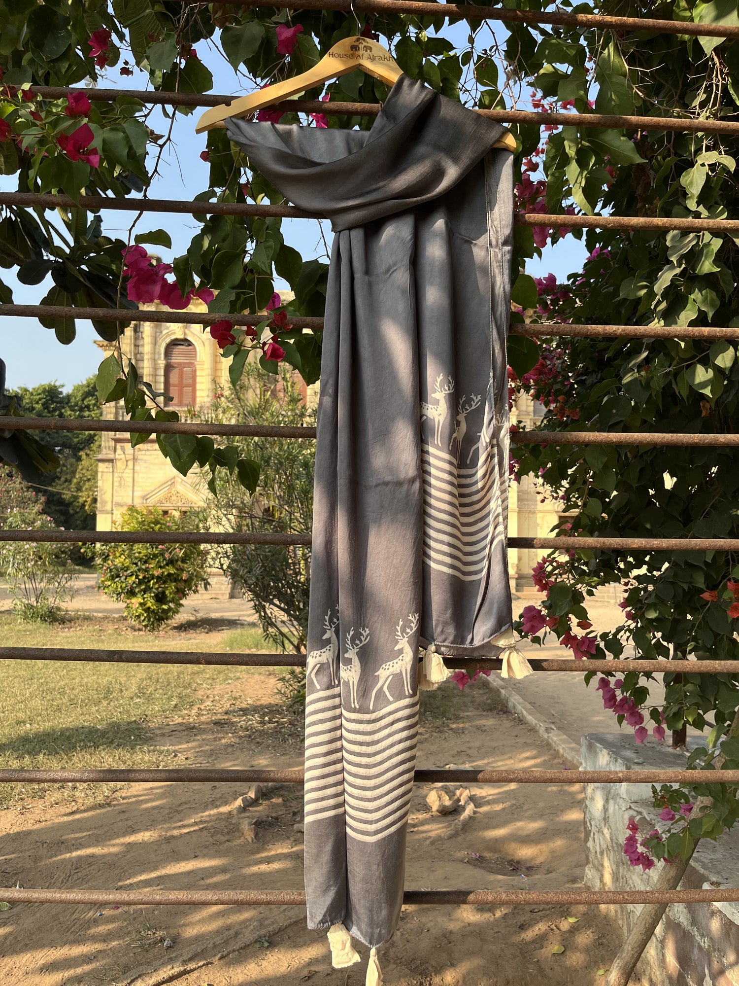 Authentic Ajrakh Hand Block Print Modal Silk Stole | Natural Dyes