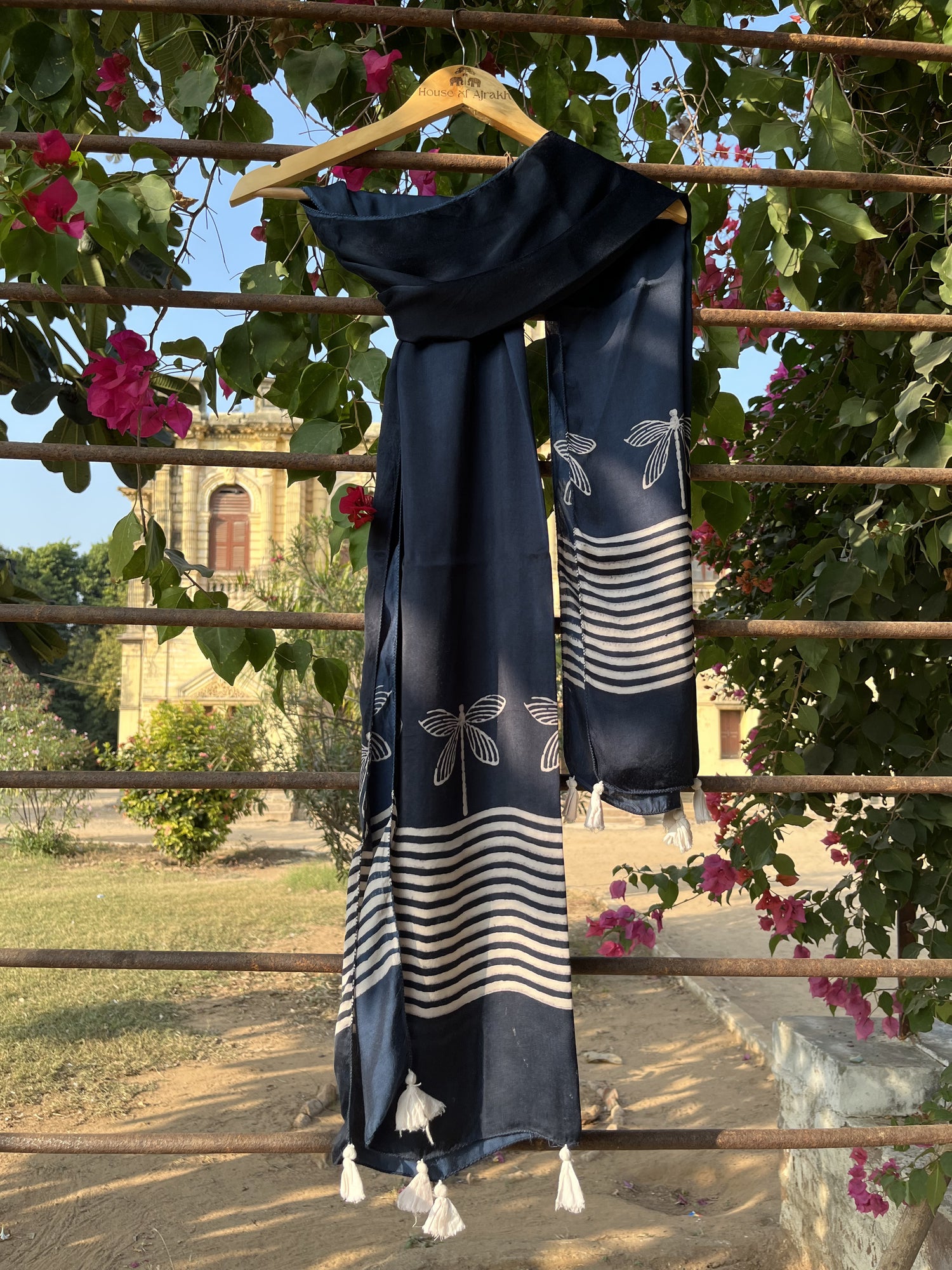 Authentic Ajrakh Hand Block Print Modal Silk Stole | Natural Dyes