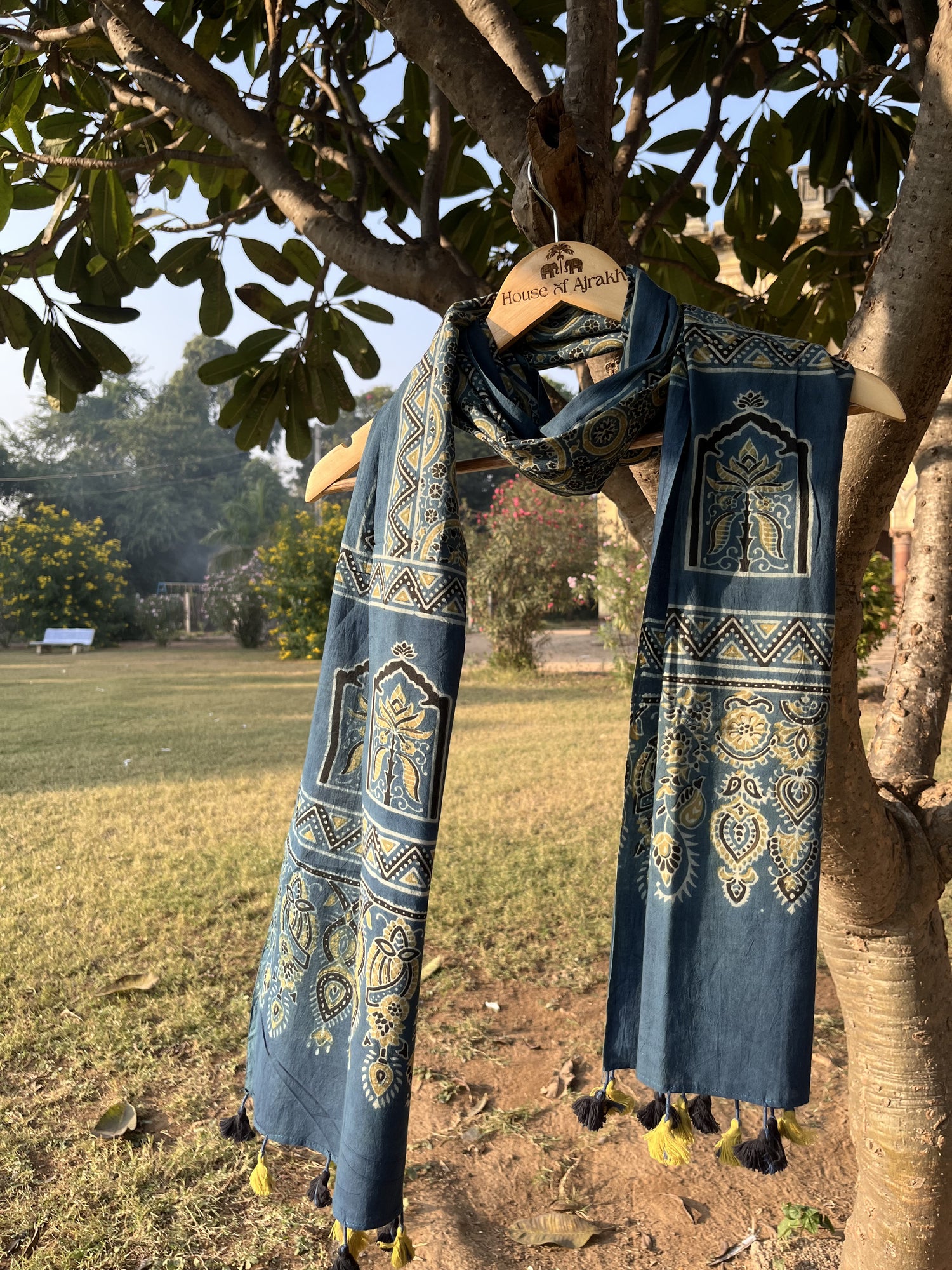 Authentic Ajrakh Hand Block Print Cotton Stole | Natural Dyes