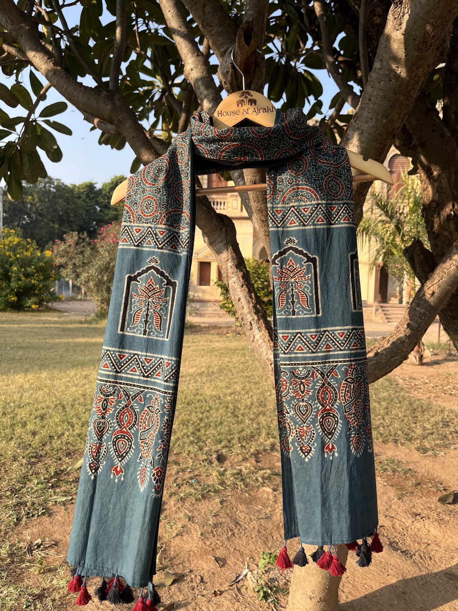 Authentic Ajrakh Hand Block Print Cotton Stole | Natural Dyes