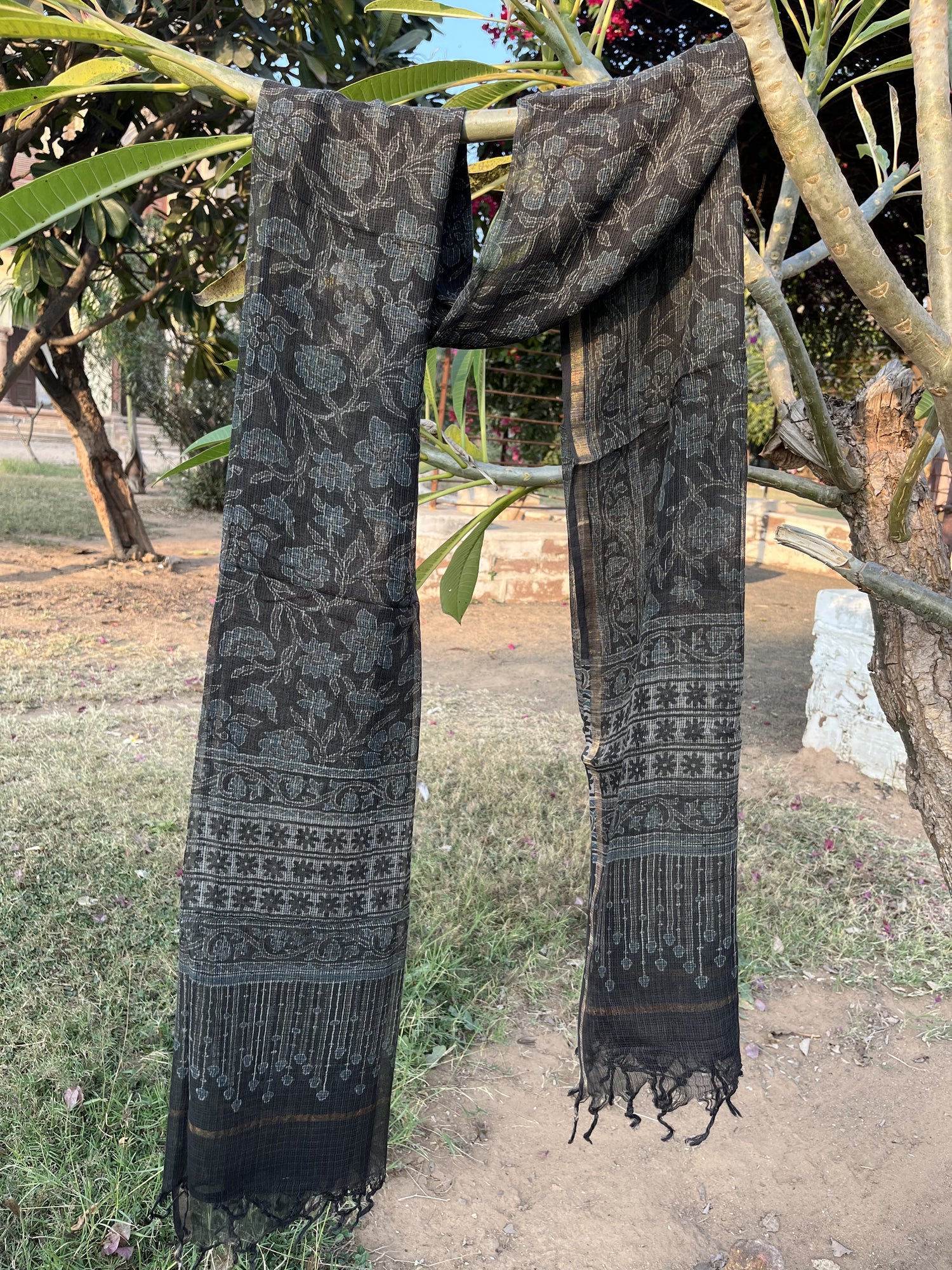 Authentic Ajrakh Hand Block Print Kota Cotton Dupatta | Natural Dyes