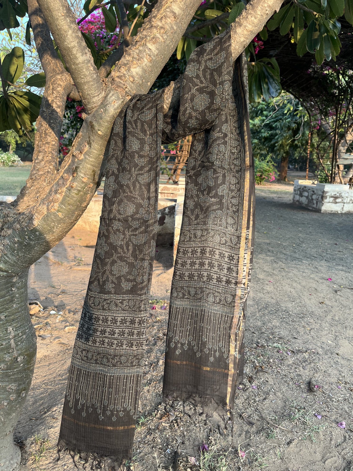 Authentic Ajrakh Hand Block Print Kota Cotton Dupatta | Natural Dyes