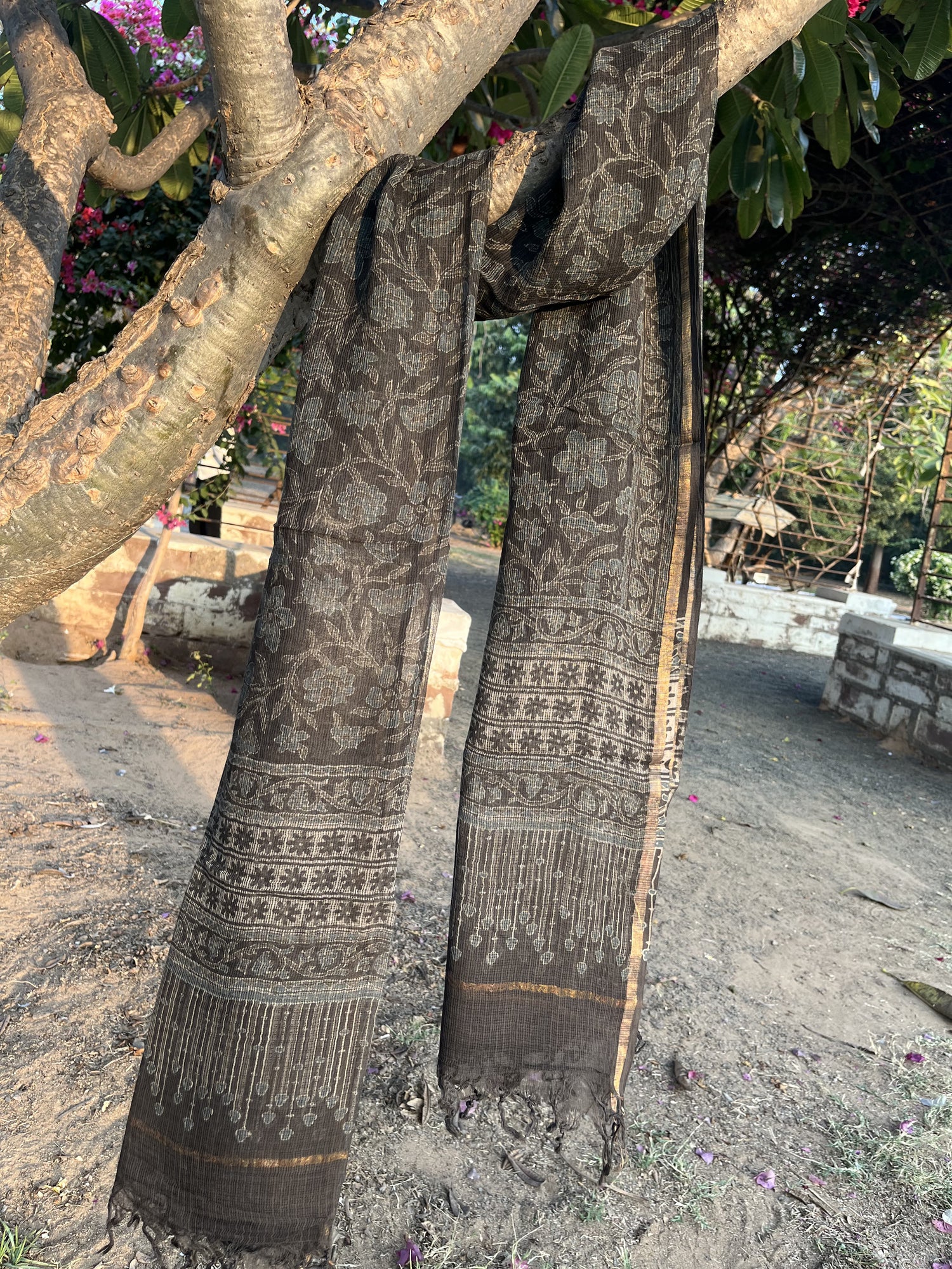 Authentic Ajrakh Hand Block Print Kota Cotton Dupatta | Natural Dyes