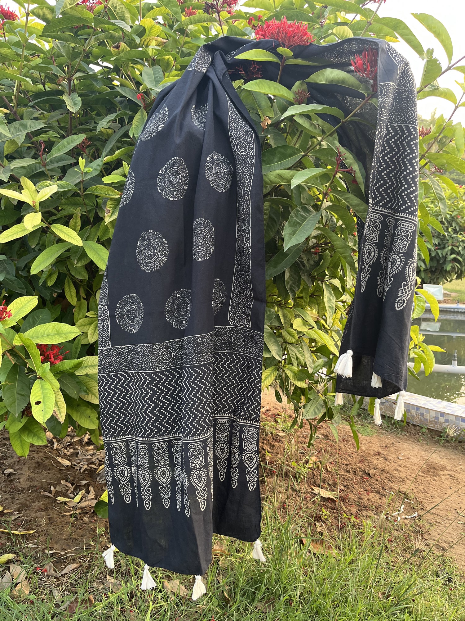 Authentic Ajrakh Hand Block Print Cotton Stole | Natural Dyes