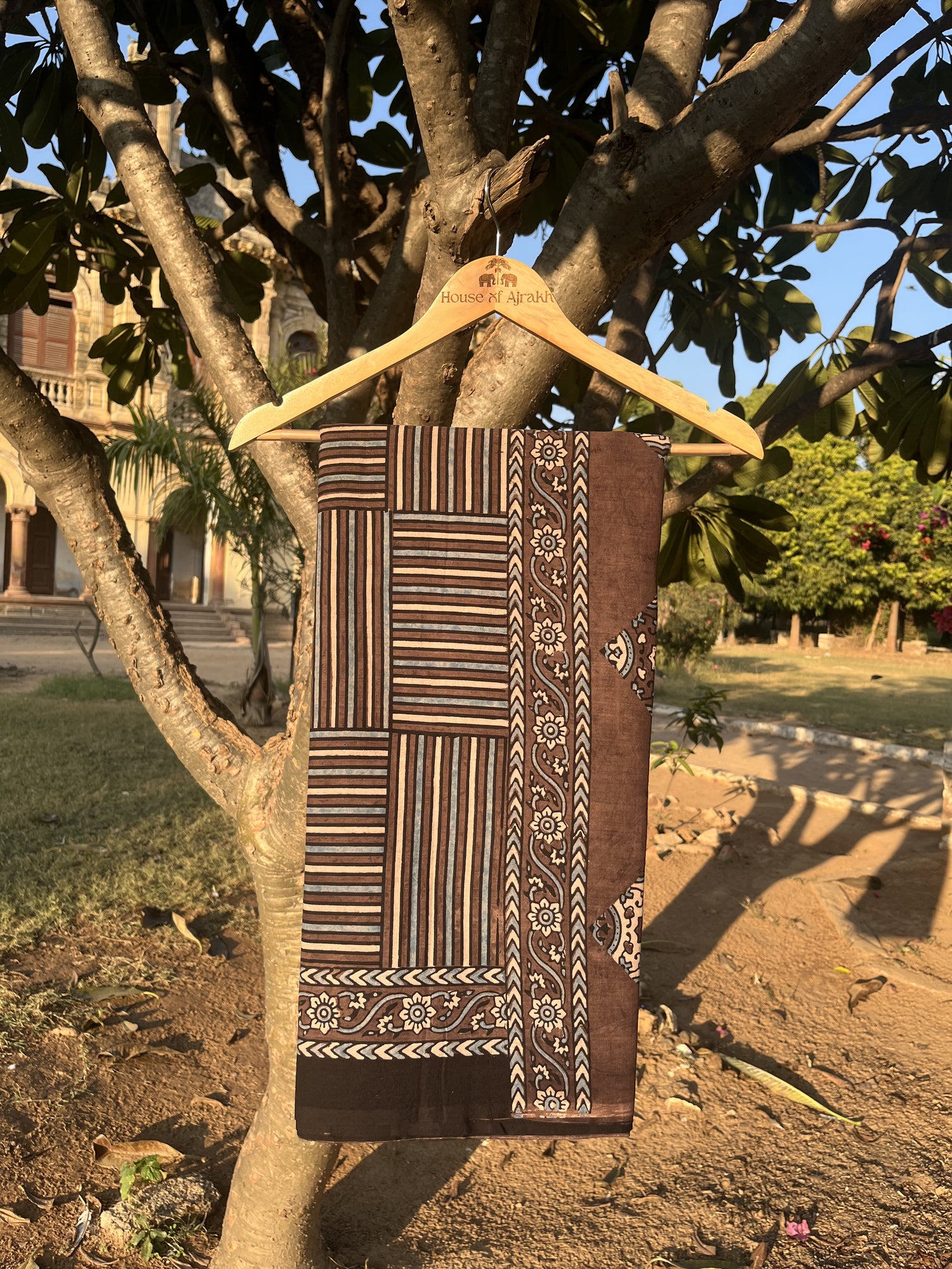 Ajrakh Hand Block Print Mul Cotton Saree | Natural Dyes