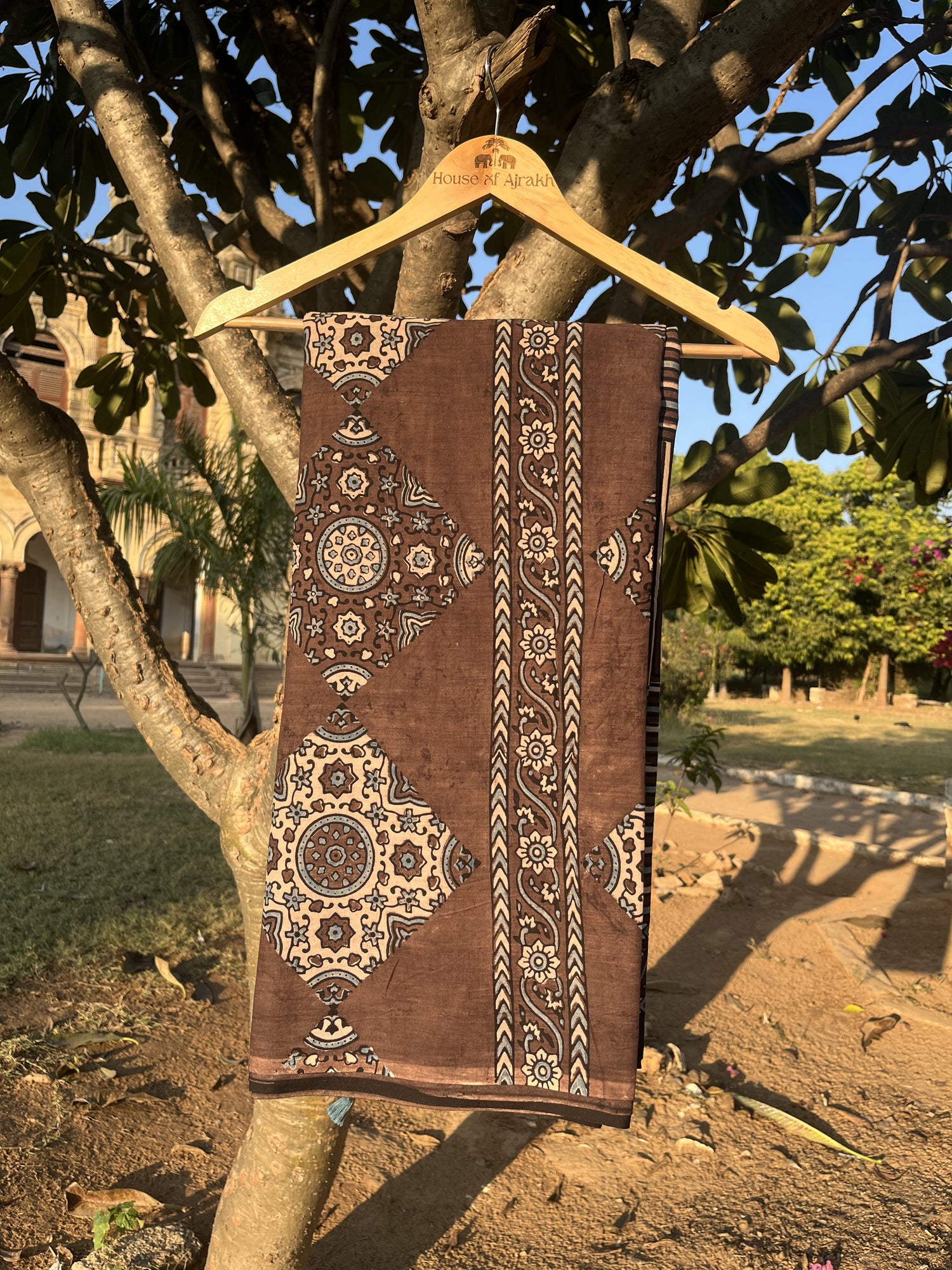 Ajrakh Hand Block Print Mul Cotton Saree | Natural Dyes