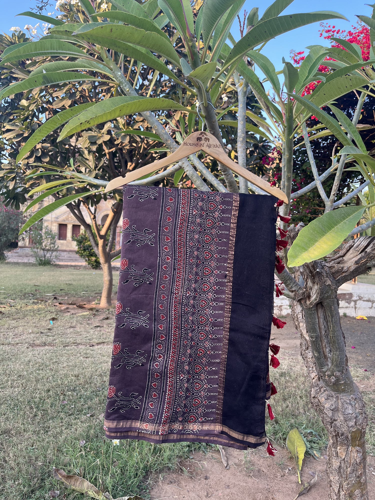 Ajrakh Hand Block Print Chanderi Cotton Saree | Natural Dyes