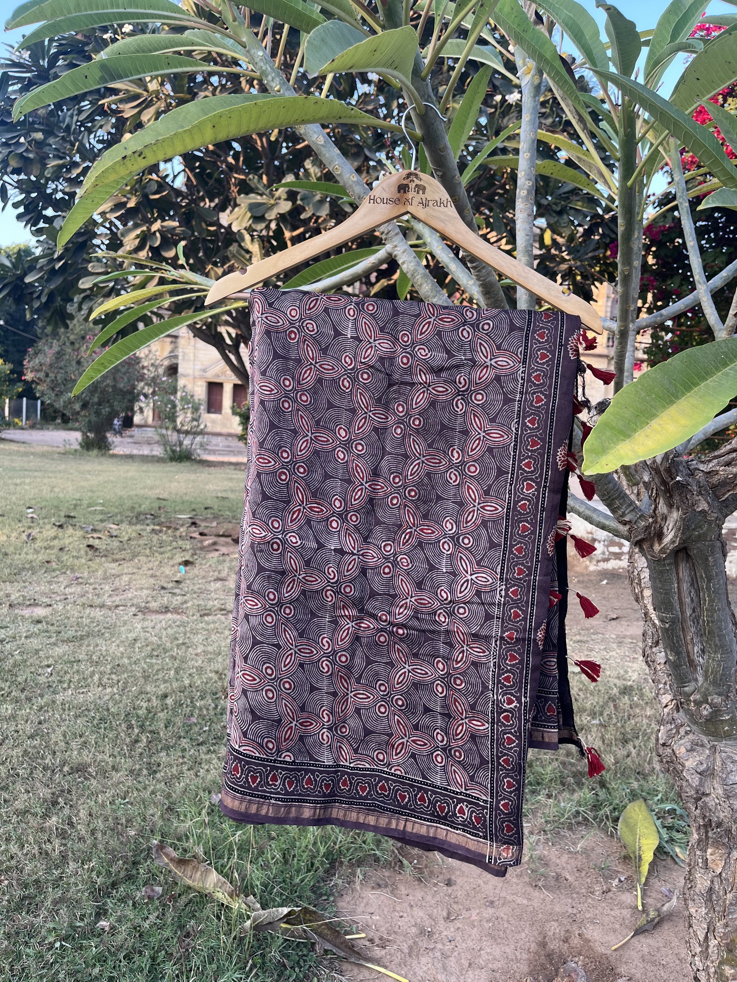 Ajrakh Hand Block Print Chanderi Cotton Saree | Natural Dyes