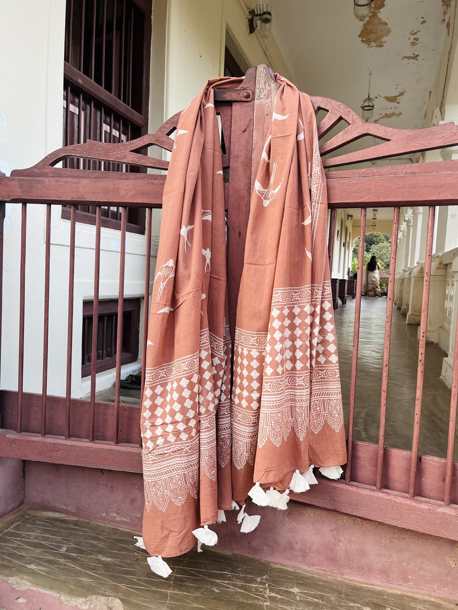 Authentic Ajrakh Hand Block Print Cotton Dupatta | Natural Dyes