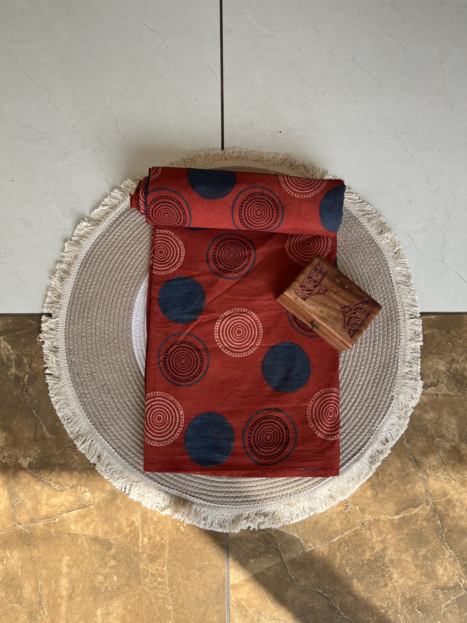 Maroon Ajrakh Hand Block Print Cotton Fabric | Natural Dyes