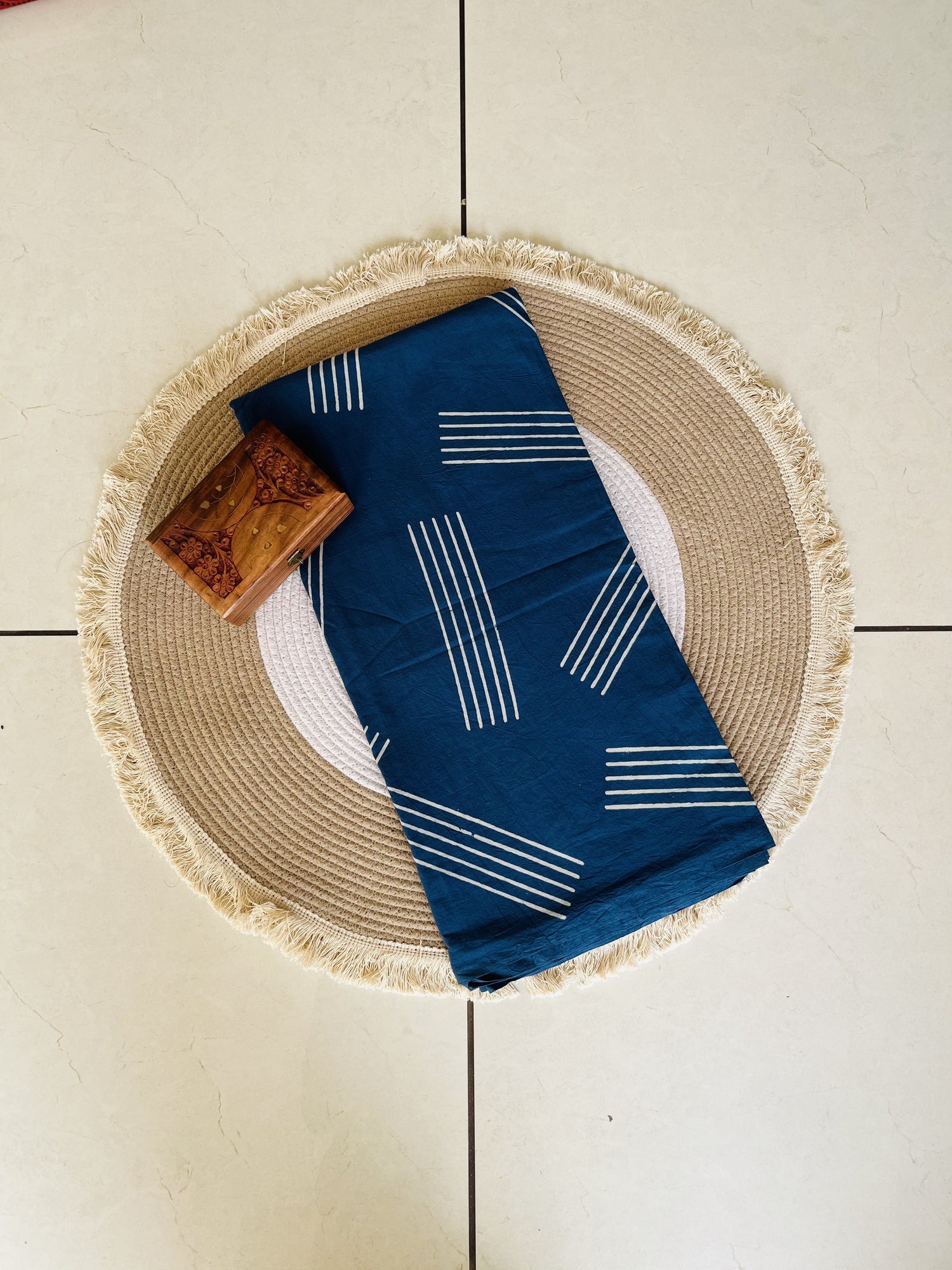 Blue Ajrakh Hand Block Print Cotton Fabric | Natural Dyes